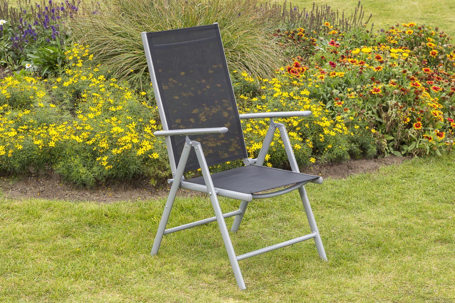 Gartensessel "Amalfi" klappbar verstellbar Metall/Textil - Silberfarben/Schwarz, KONVENTIONELL, Textil/Metall (57/108/65cm) - Gardenson