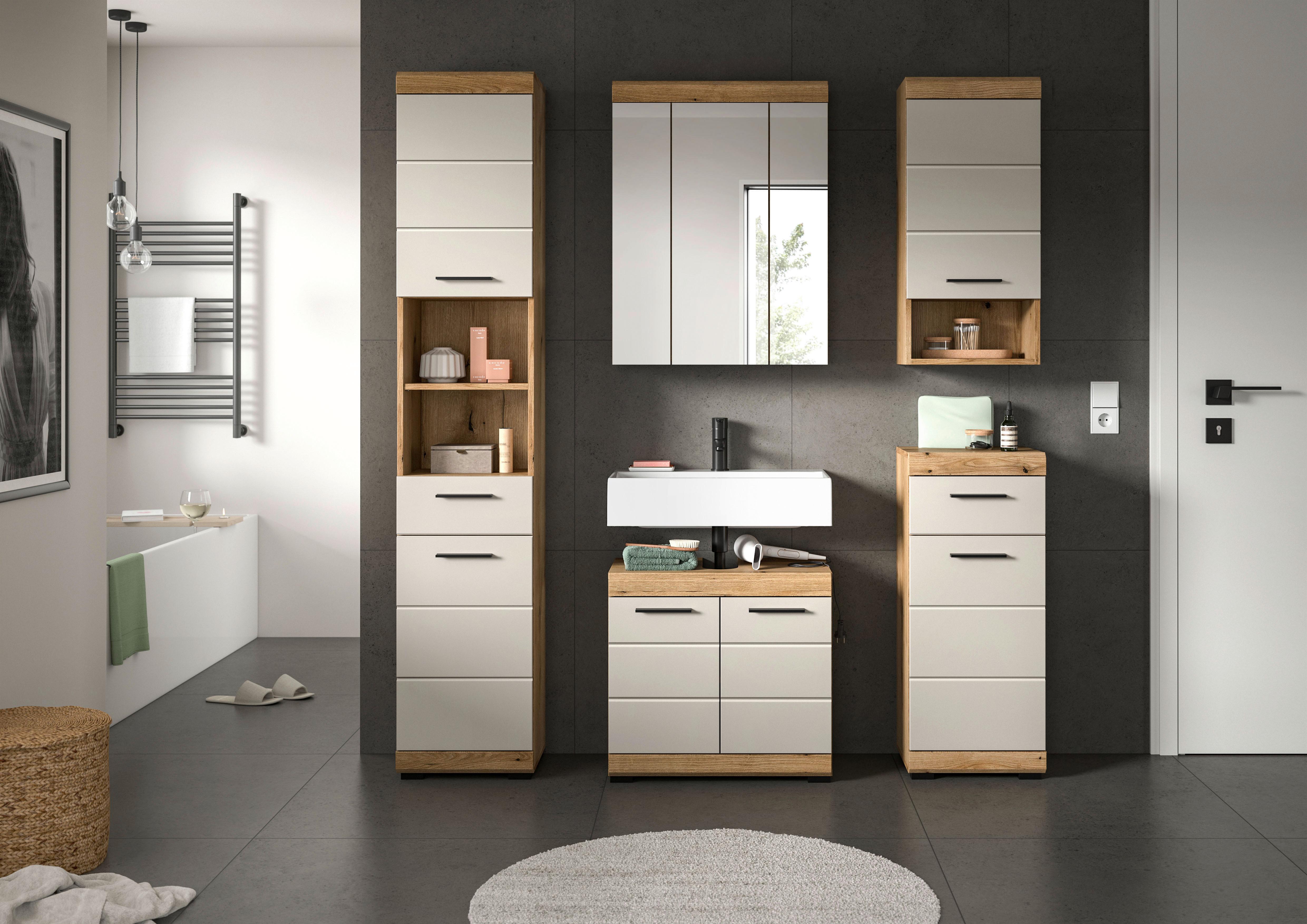 Badezimmer Scout 5-tlg. ca. 134 cm Kaschmir - Kaschmir/Schwarz, MODERN, Glas/Holzwerkstoff (134cm) - MID.YOU