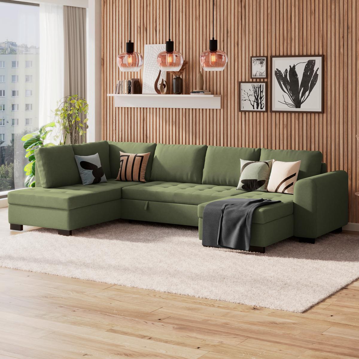 Kutna Garnitura Malte - siva/zelena, Moderno, tekstil/plastika (178/305/155cm) - Luca Bessoni