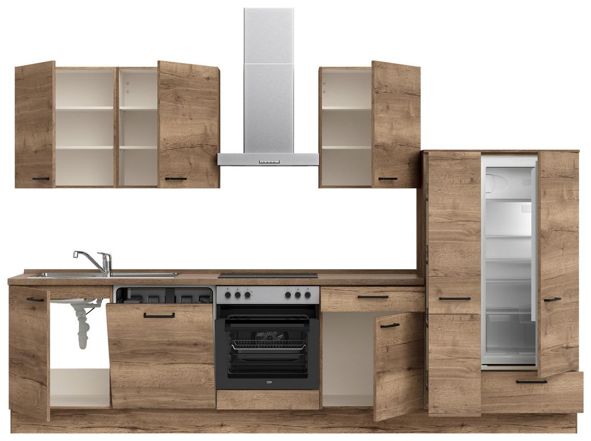 Küchenblock Structura Low m. Geräten Eiche dunkel - Eiche dunkel/Eichefarben, MODERN, Holzwerkstoff/Metall (330cm) - Nobilia