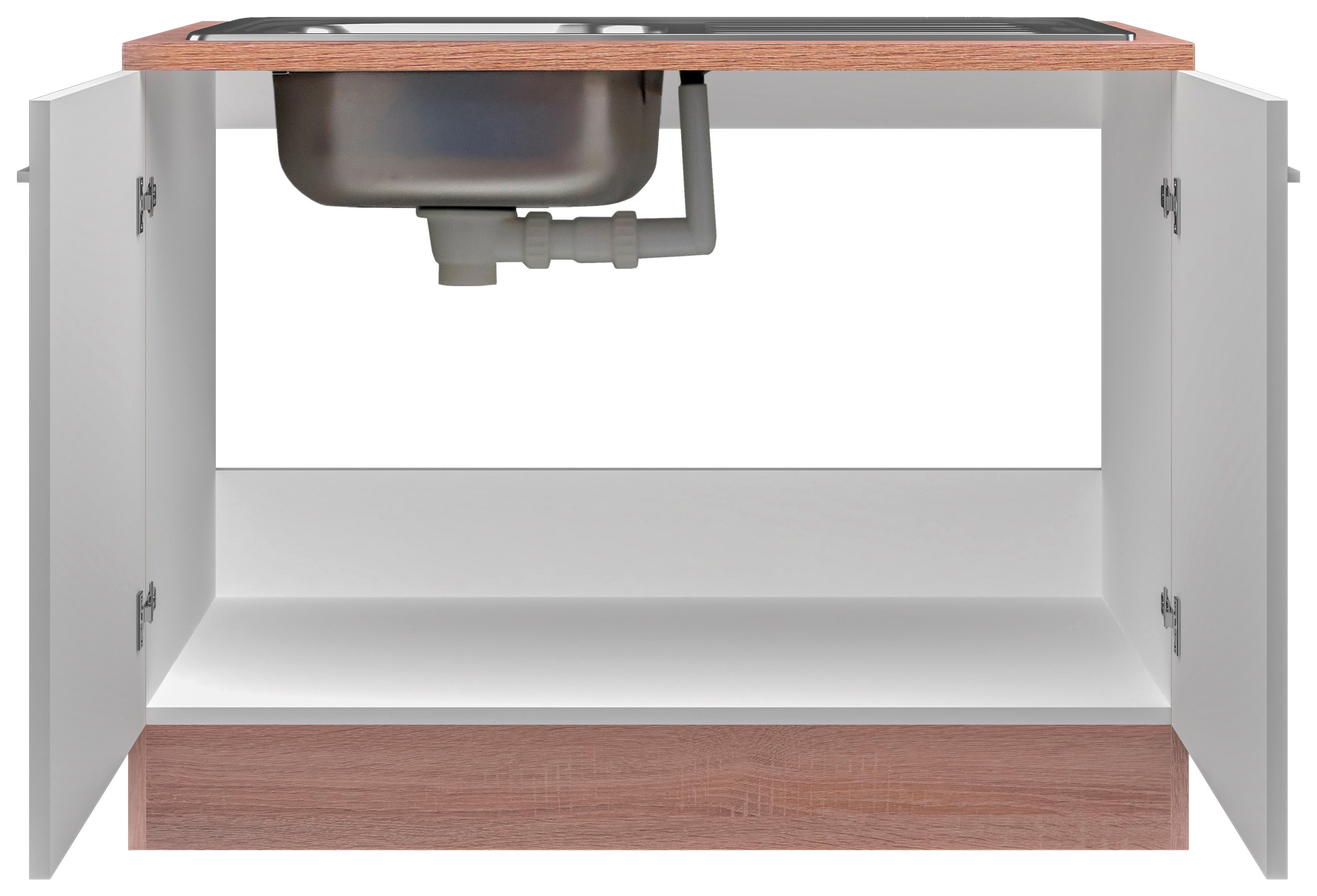 Kuhinjska Spodnja Omarica Samoa, Bela, Barva Hrasta - bela/barve aluminija, Konvencionalno, umetna masa/leseni material (100/85/57cm) - FlexWell