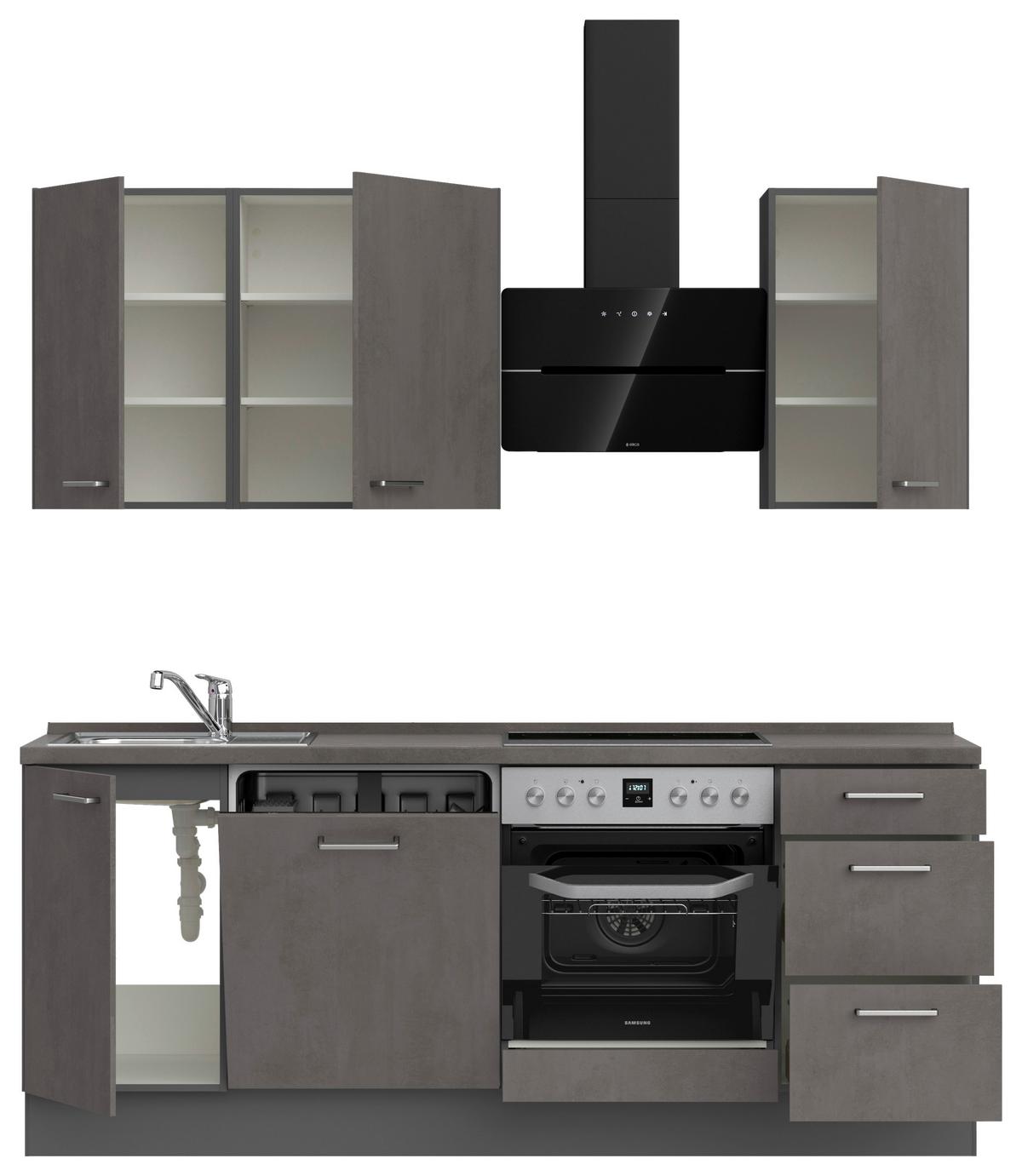 Küchenblock Riva High m. Geräten Schieferfarben - Schieferfarben/Edelstahlfarben, MODERN, Holzwerkstoff/Metall (210cm) - Nobilia