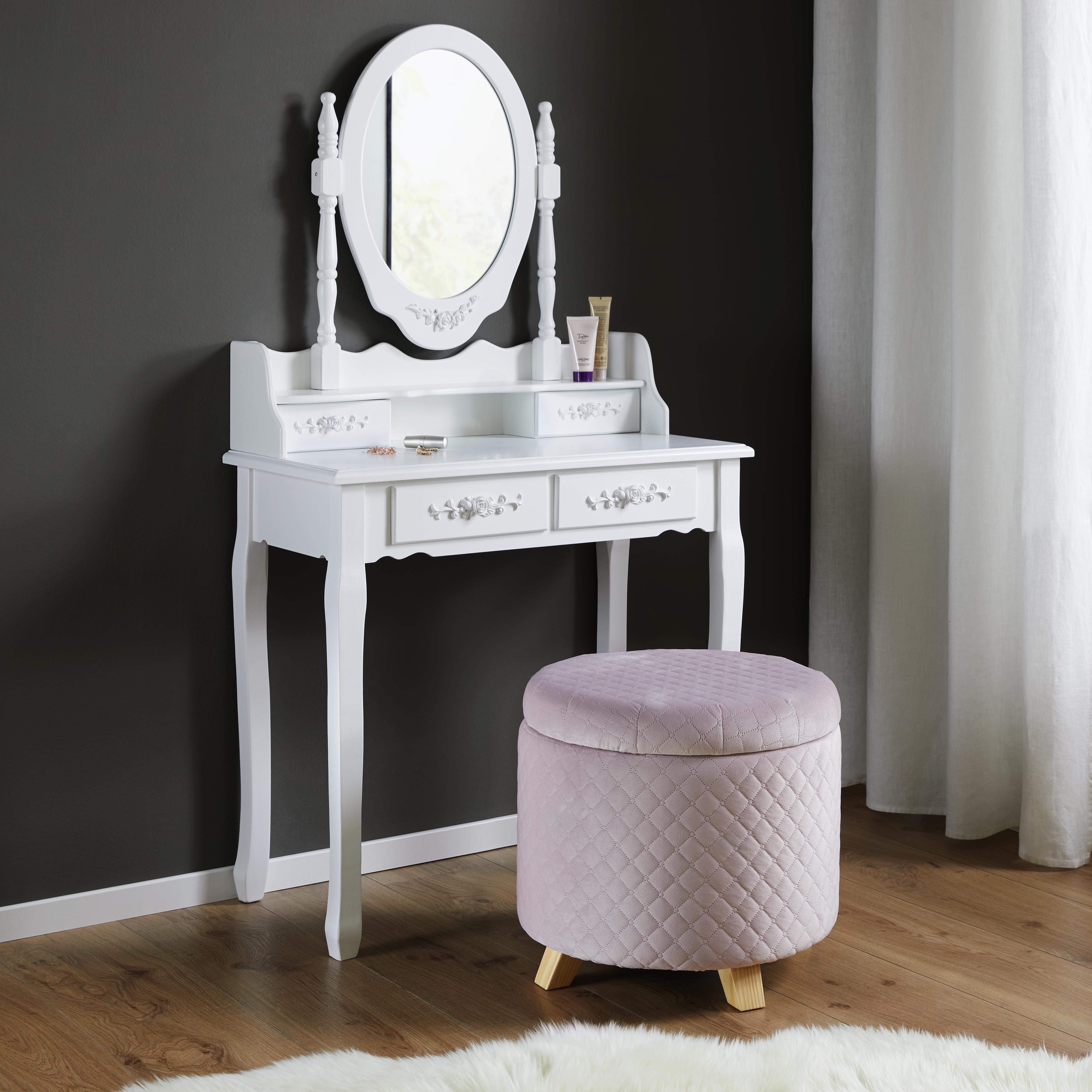 Hocker in Rosa mit Stauraum 'Joris' - Rosa/Pinienfarben, MODERN, Holz/Textil (45/41cm) - Bessagi Home