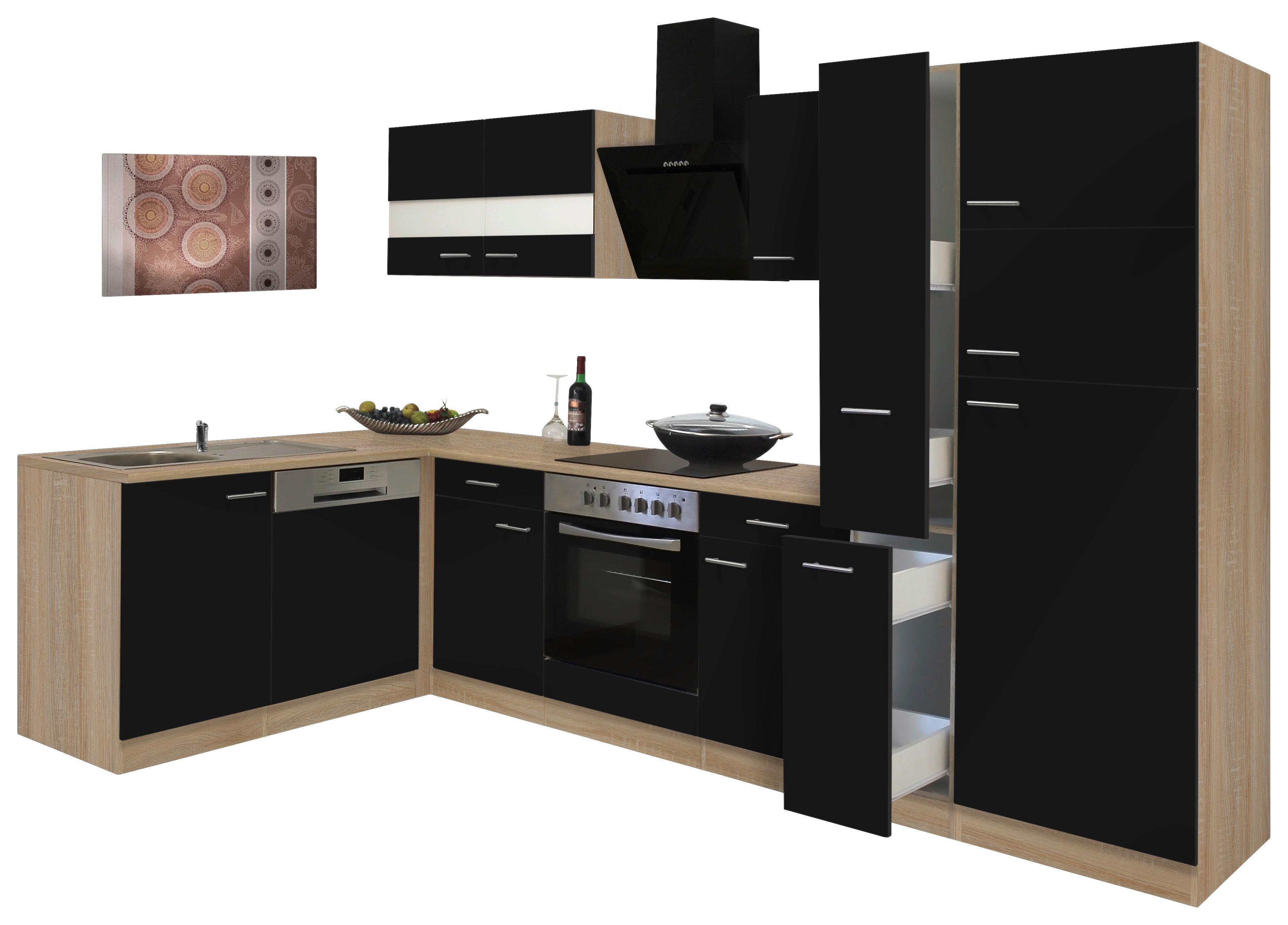 Eckküche Economy ca. 172x310cm Schwarz/Eichefarben - Eichefarben/Schwarz, Basics, Glas/Holzwerkstoff (172/310cm) - Respekta