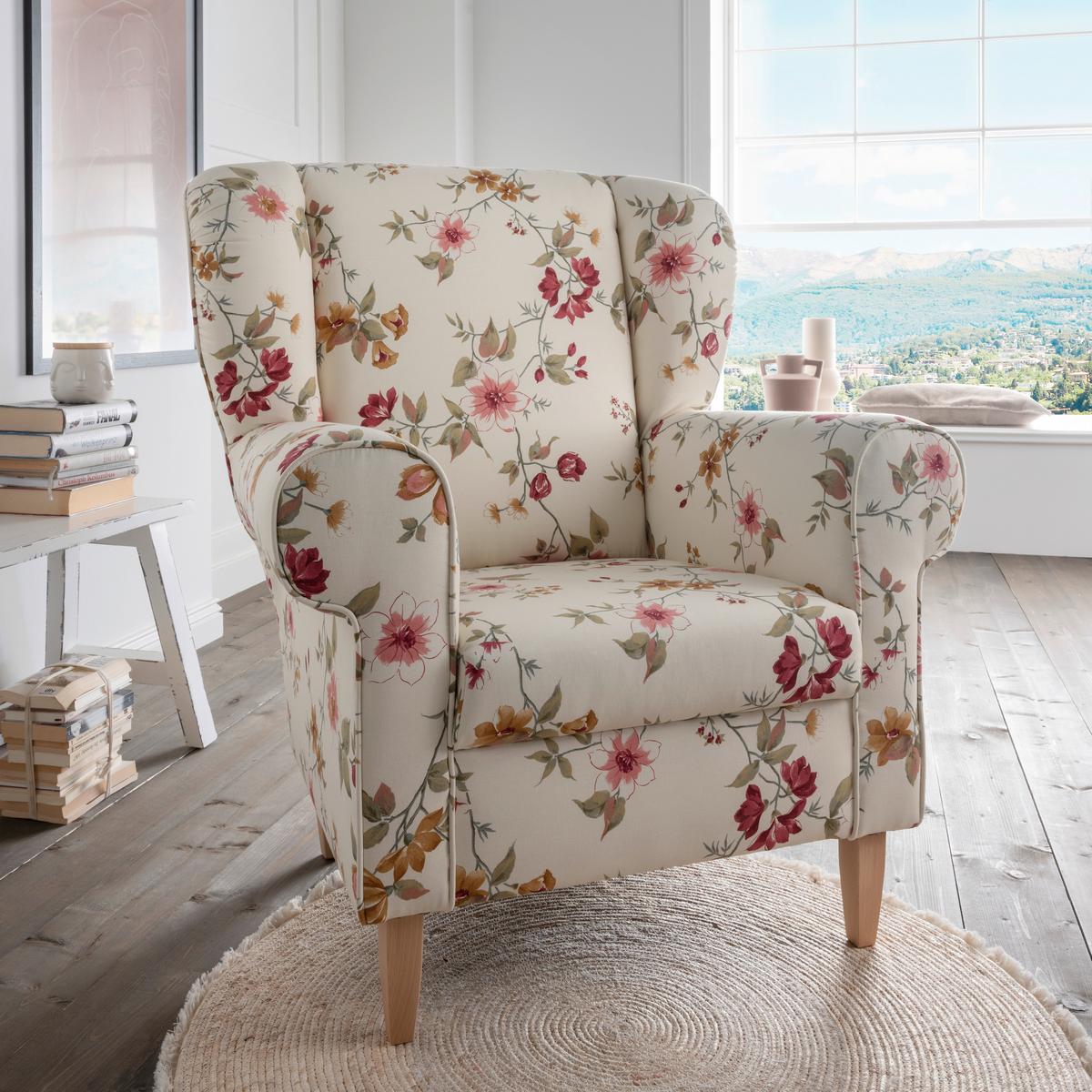 Relaxsessel Asino Beige/Rot Webstoff - Beige/Rot, KONVENTIONELL, Holz/Textil (80/102/86cm) - Livetastic