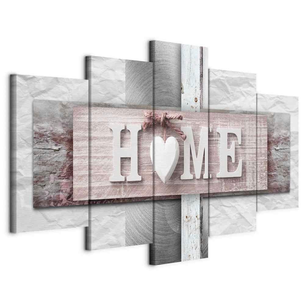 Slika Na Platnu Home - siva/svetlo roza, Basics, tekstil/leseni material (200/100/1,2cm) - artgeist