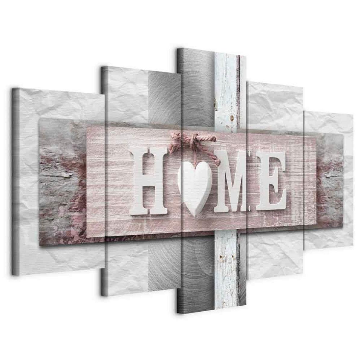 Slika Na Platnu Home - siva/svetlo roza, Basics, tekstil/leseni material (200/100/1,2cm) - artgeist