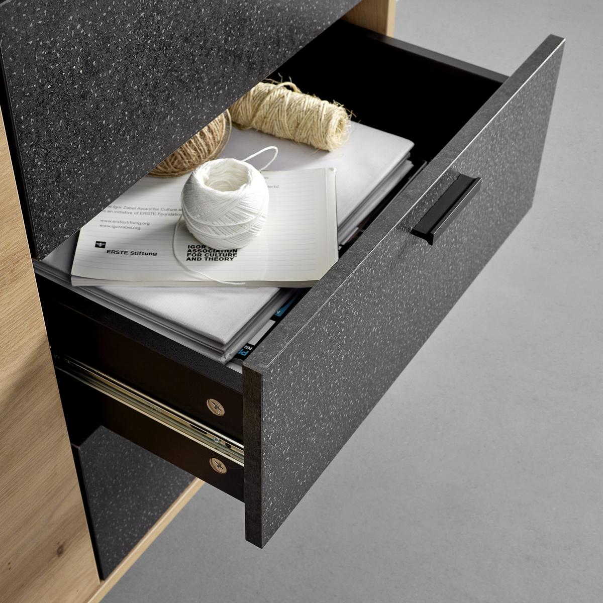 Sideboard “Fosca“ in Eichefarben/Schwarz - Eichefarben/Schwarz, Modern, Metall (148,5/76/40cm) - Bessagi Home