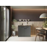 Miniküche Oliver m. Gerät ca. 100cm Grau - Schwarz/Grau, Trend, Holzwerkstoff/Metall (100cm) - Respekta