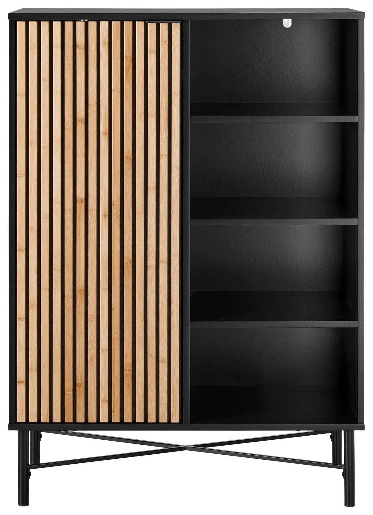 Kommode Madrid Schwarz/Naturfarben massiv - Eichefarben/Schwarz, Modern, Holz/Holzwerkstoff (80/114/40cm) - Mömax