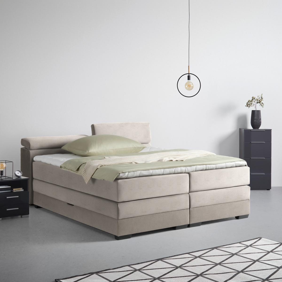 Boxspringbett Sevilla Graubraun ca. 180x200cm - Graubraun/Schwarz, KONVENTIONELL, Holz/Kunststoff (180/200cm) - Premium Living