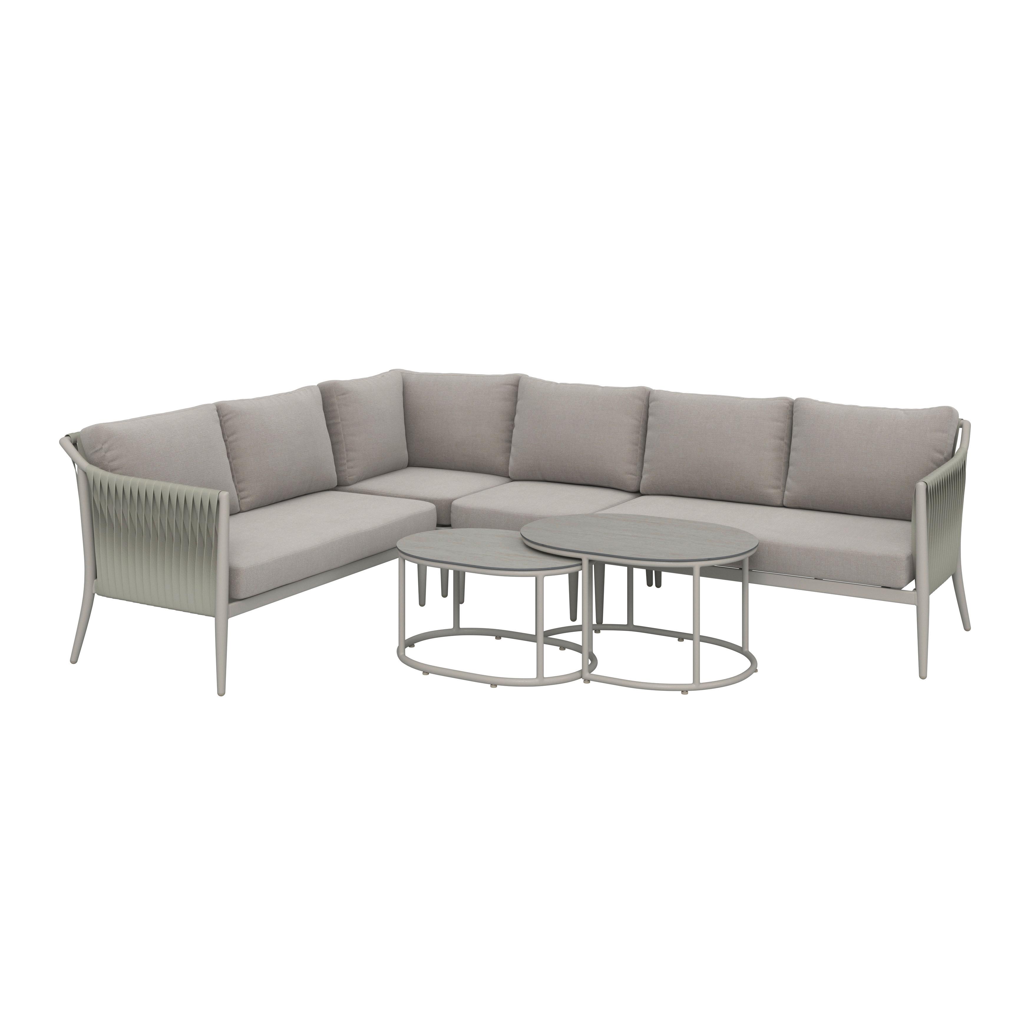 Loungegarnitur Alvina Creme Outdoorstoff/Metall +Abdeckung - Creme, MODERN, Kunststoff/Textil (259/74/199cm) - Bessagi Garden