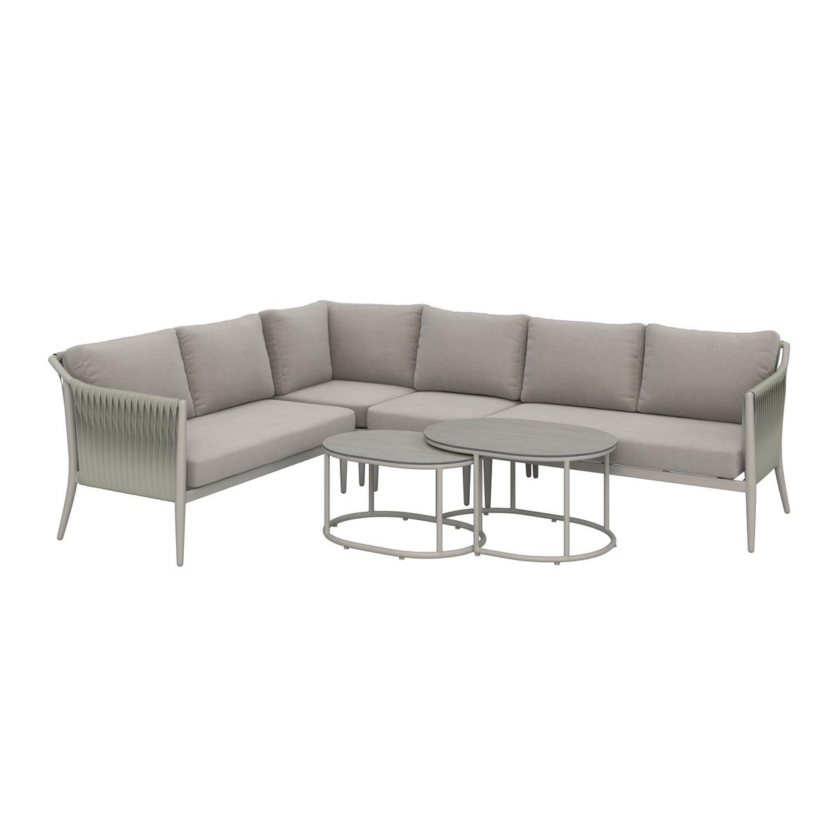 Loungegarnitur Alvina Outdoorstoff/Metall +Abdeckung - Creme, MODERN, Kunststoff/Textil (259/74/199cm) - Bessagi Garden