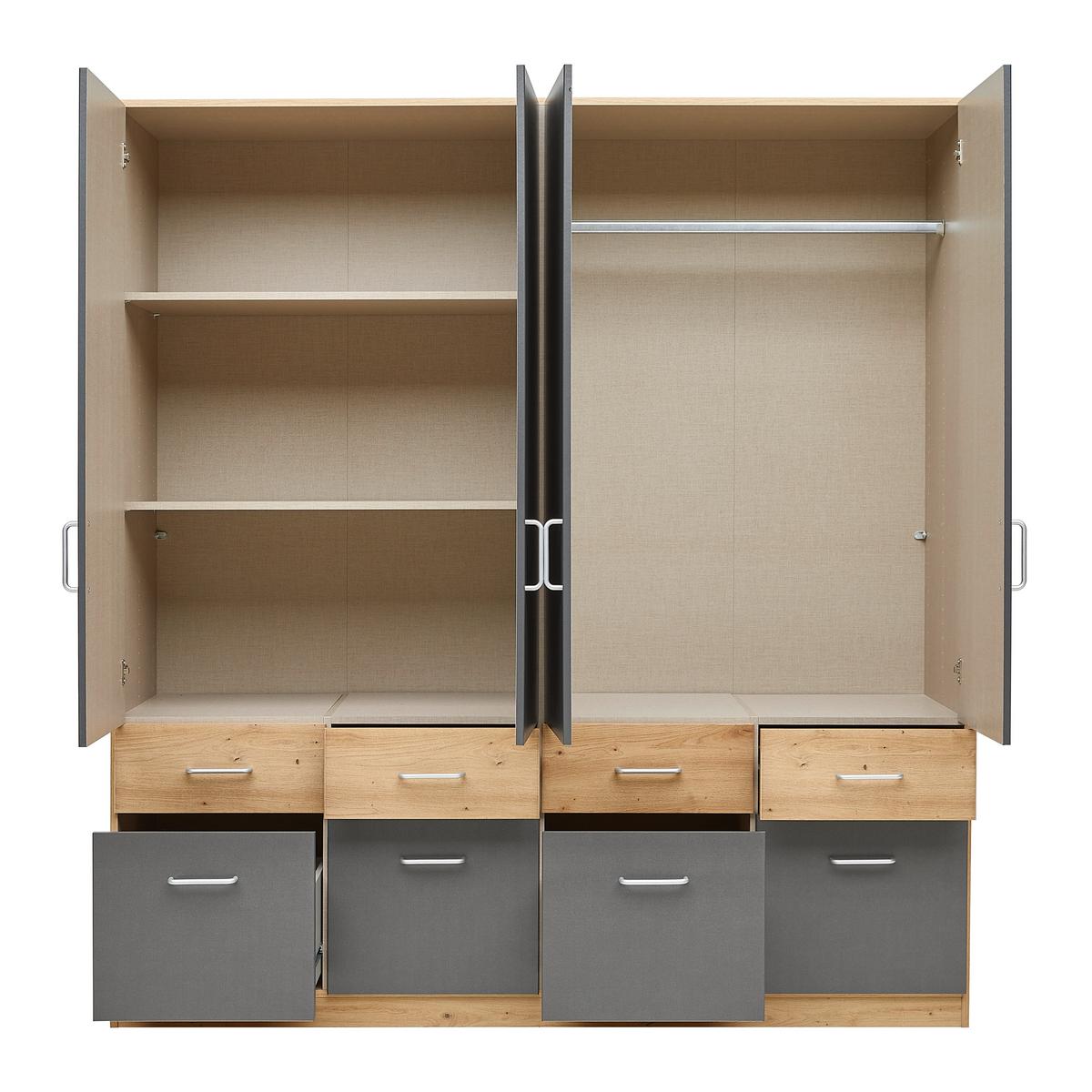 Drehtürenschrank Aalen-Extra in Grau/Eiche Artisan - Alufarben/Eiche Artisan, Holzwerkstoff/Kunststoff (181/197/54cm) - Mömax