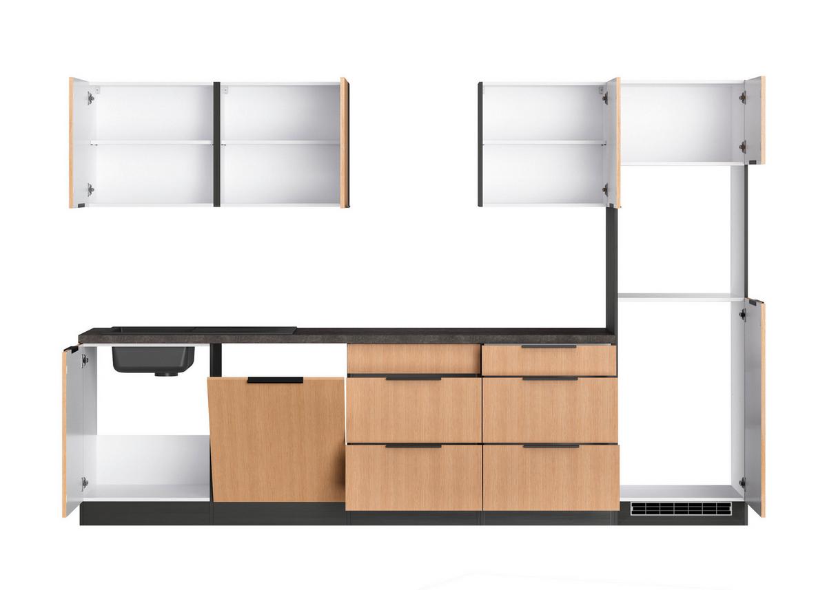 Küchenleerblock Glasgow o. Geräte Graphit/Eiche - Eichefarben/Graphitfarben, LIFESTYLE, Holzwerkstoff/Metall (300cm) - Held