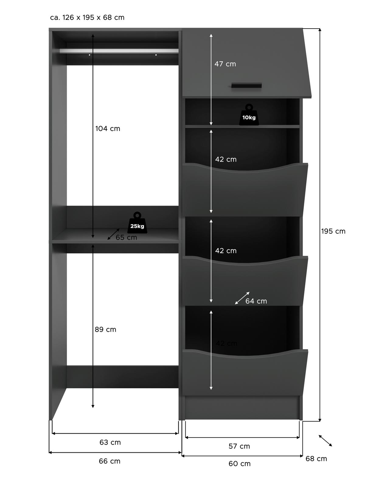 Omara Za Pralni Stroj Free, Antracit - antracit, Basics, leseni material (126/195/68cm) - MID.YOU