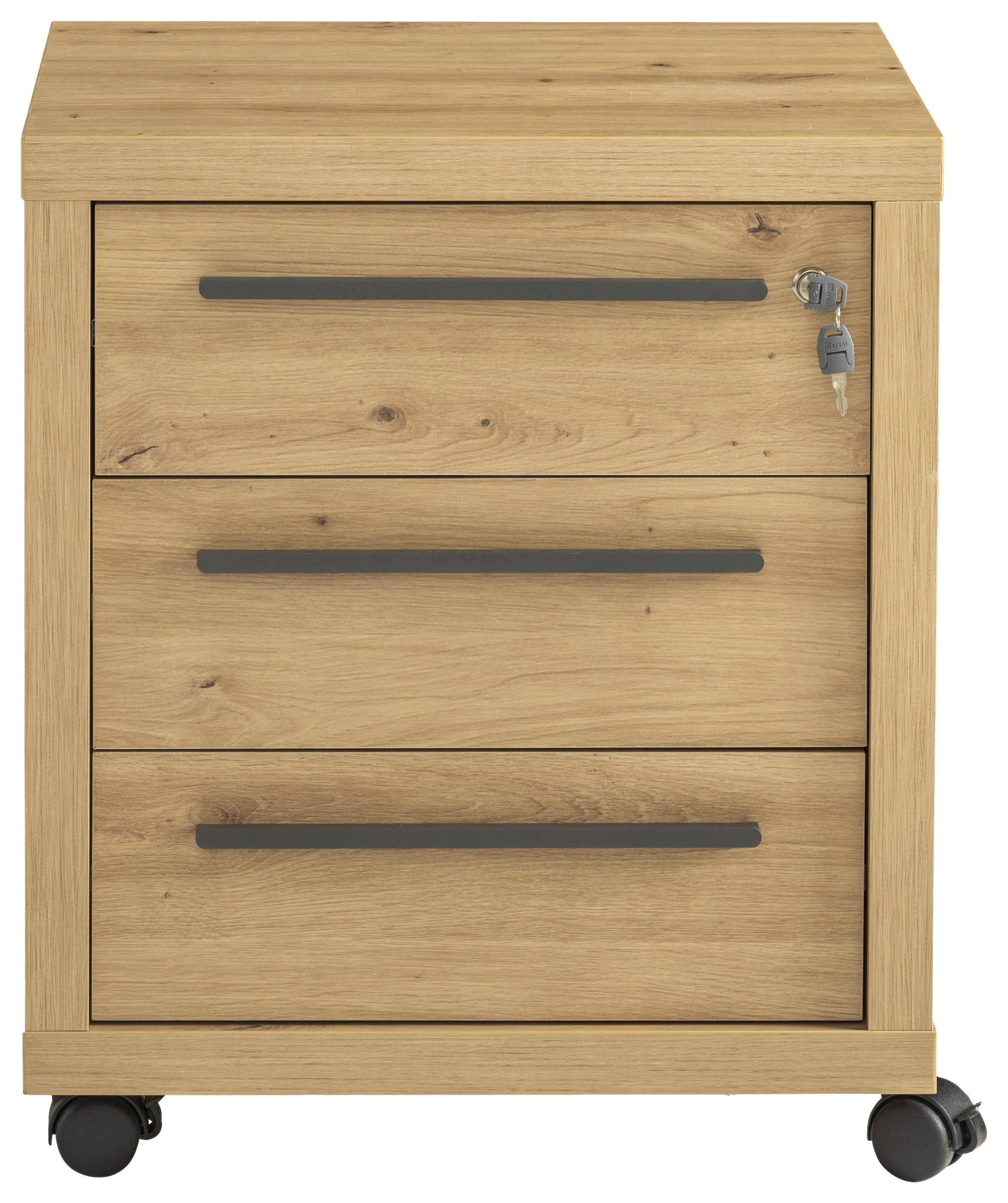 Rollcontainer in Eiche Artisan - Anthrazit/Eiche Artisan, MODERN, Holzwerkstoff/Kunststoff (54/63/45cm) - Mömax
