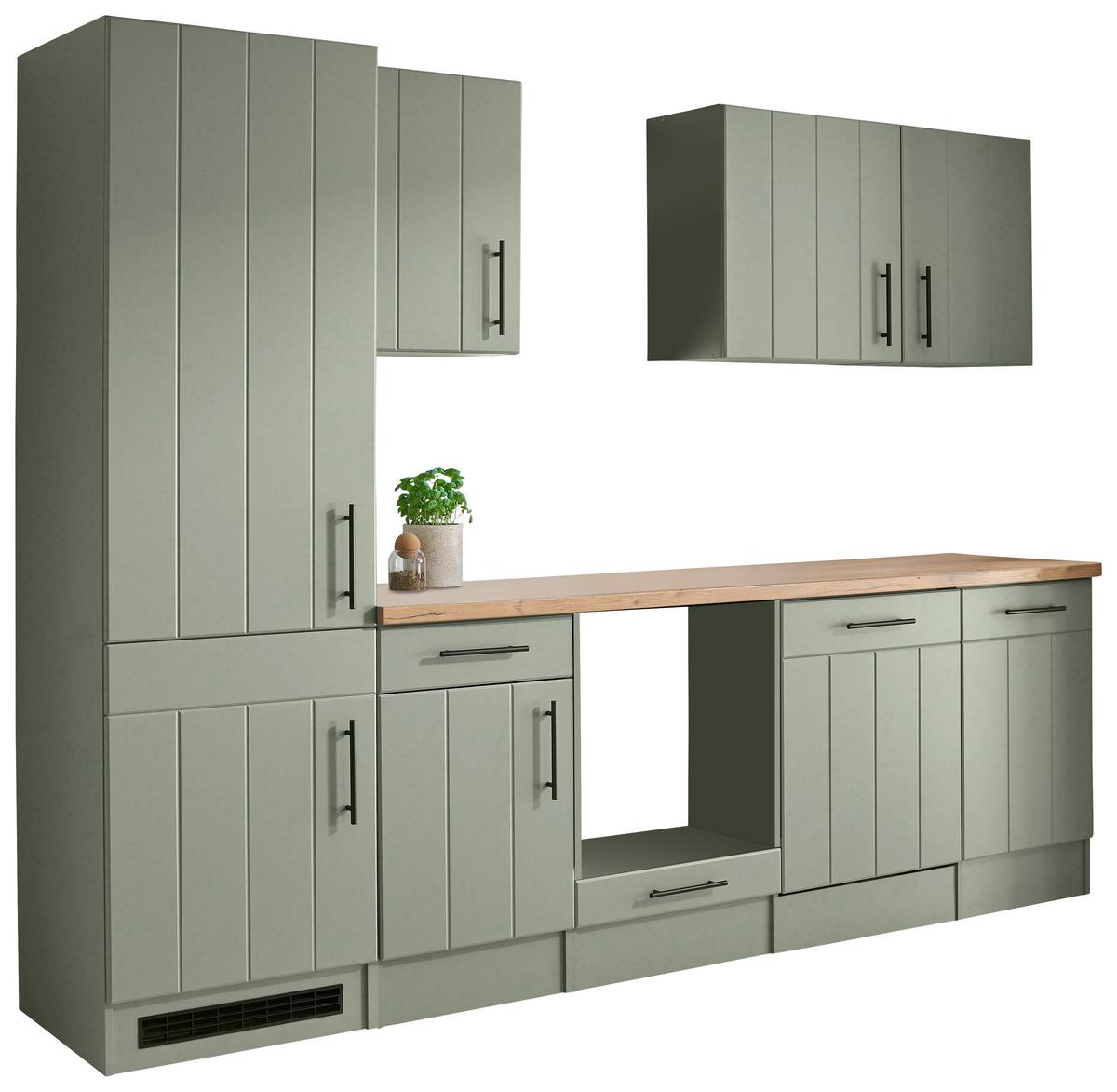 Küchenleerblock Anton o. Geräte Wildeiche/Schilfgrün - Schilfgrün/Wildeiche, Trend, Holzwerkstoff/Metall (280cm) - Respekta