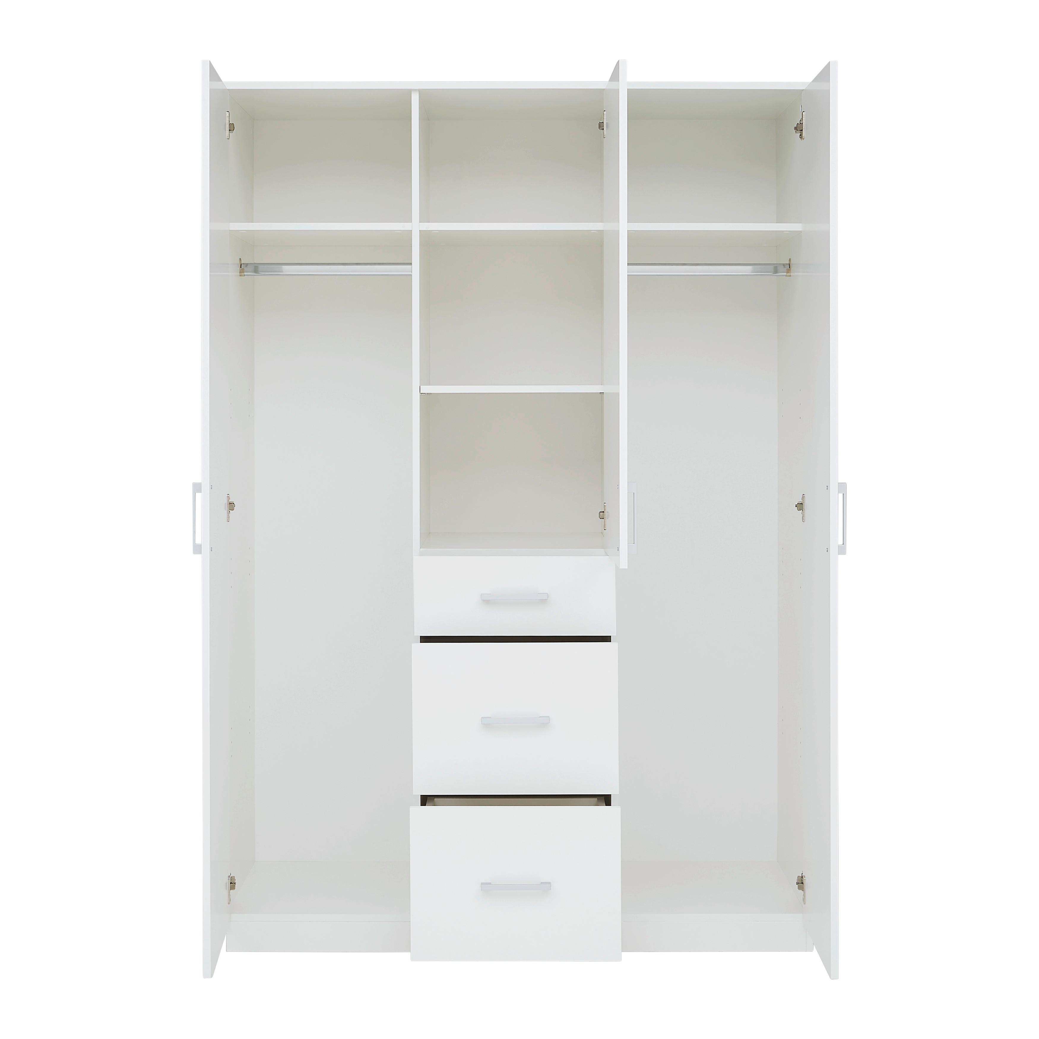 GARDEROB MED GÅNGJÄRNSDÖRRAR LASSE 3T/1SP -EXKLUSIV- - vit/grå, Klassisk, trämaterial/plast (135/196,5/55cm) - Mömax