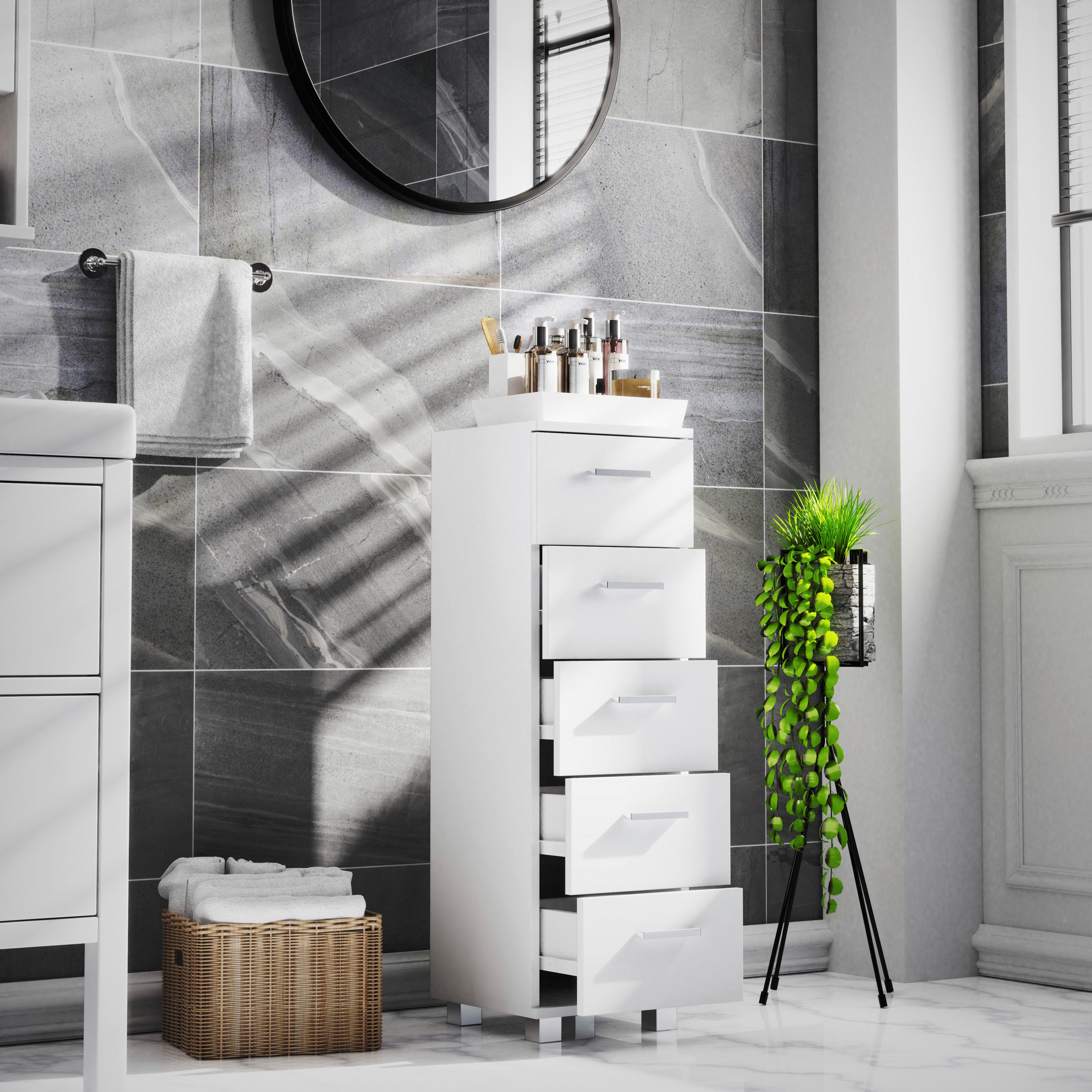 HIGHBOARD ZALO M - Weiss/Silberfarben, Modern, Holzwerkstoff/Kunststoff (30/94/30cm) - MID.YOU