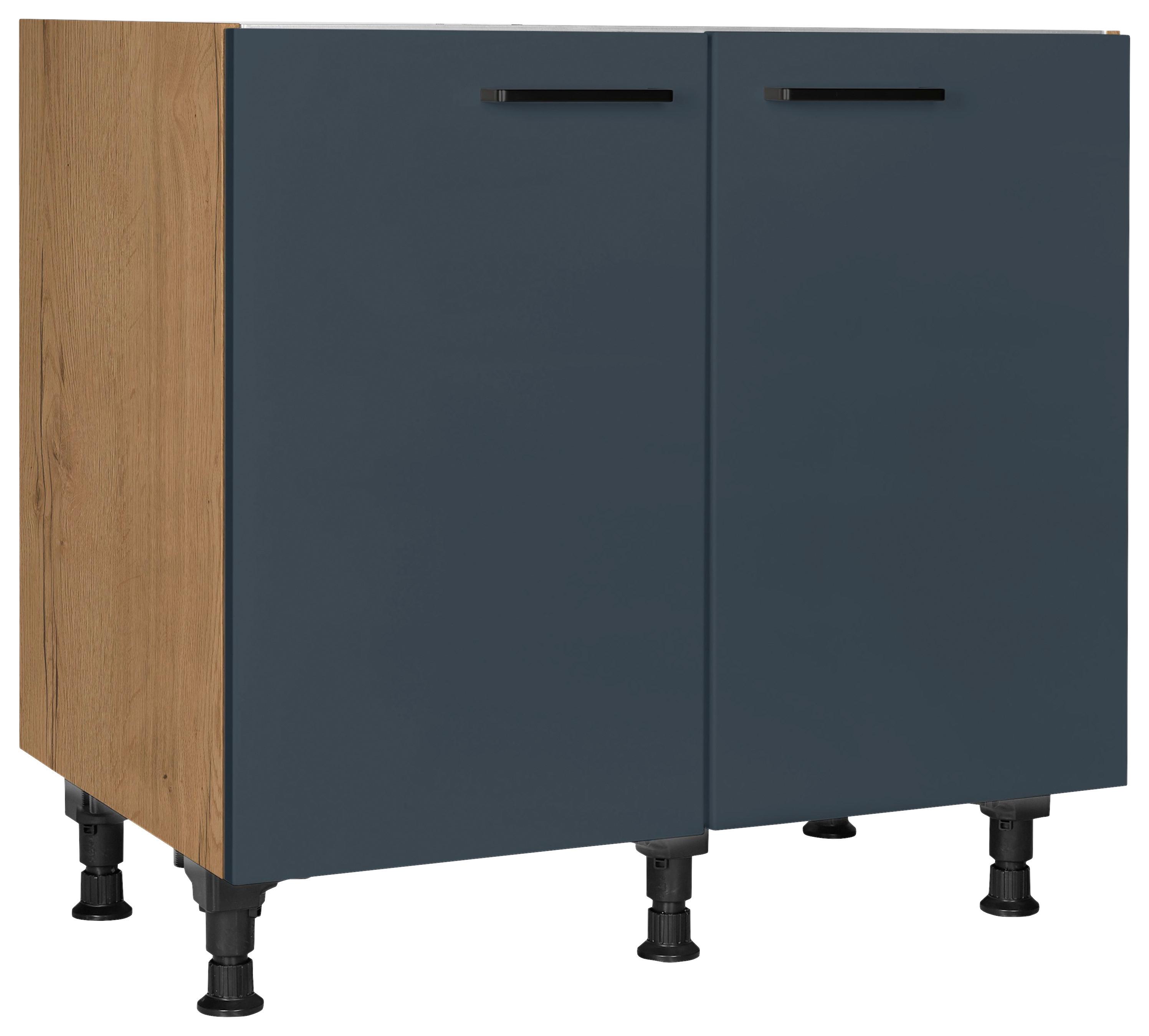 Spülenunterschrank Easytouch Blau - Blau/Eichefarben, MODERN, Holzwerkstoff/Metall (90/87/56cm) - Nobilia