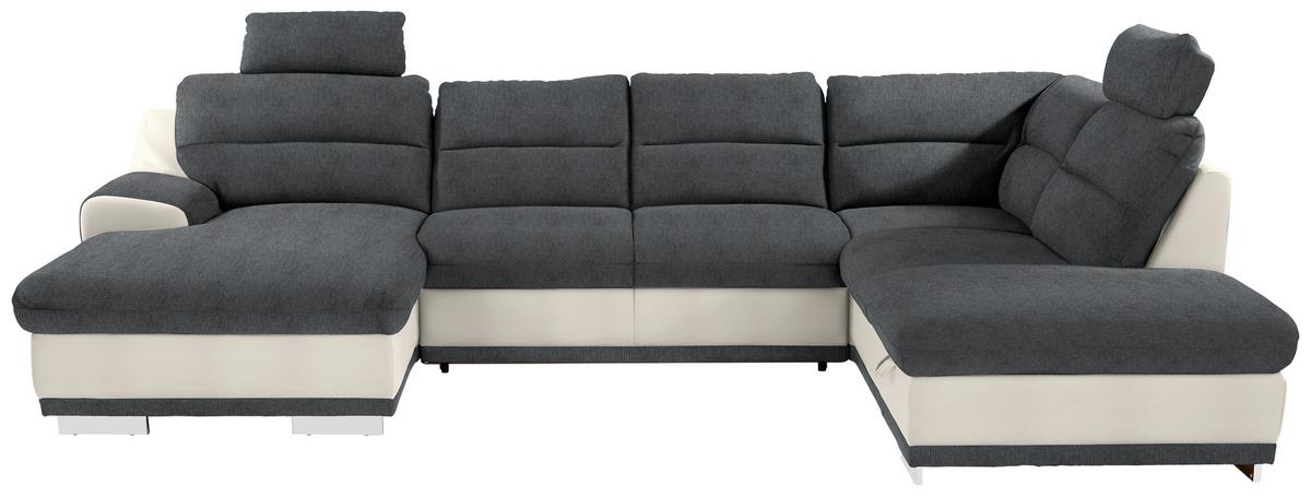 Sedežna Garnitura Seaside, Z Ležiščem, Predalom, Oblika U - barve kroma/siva, Konvencionalno, kovina/tekstil (165/334/218cm) - Premium Living