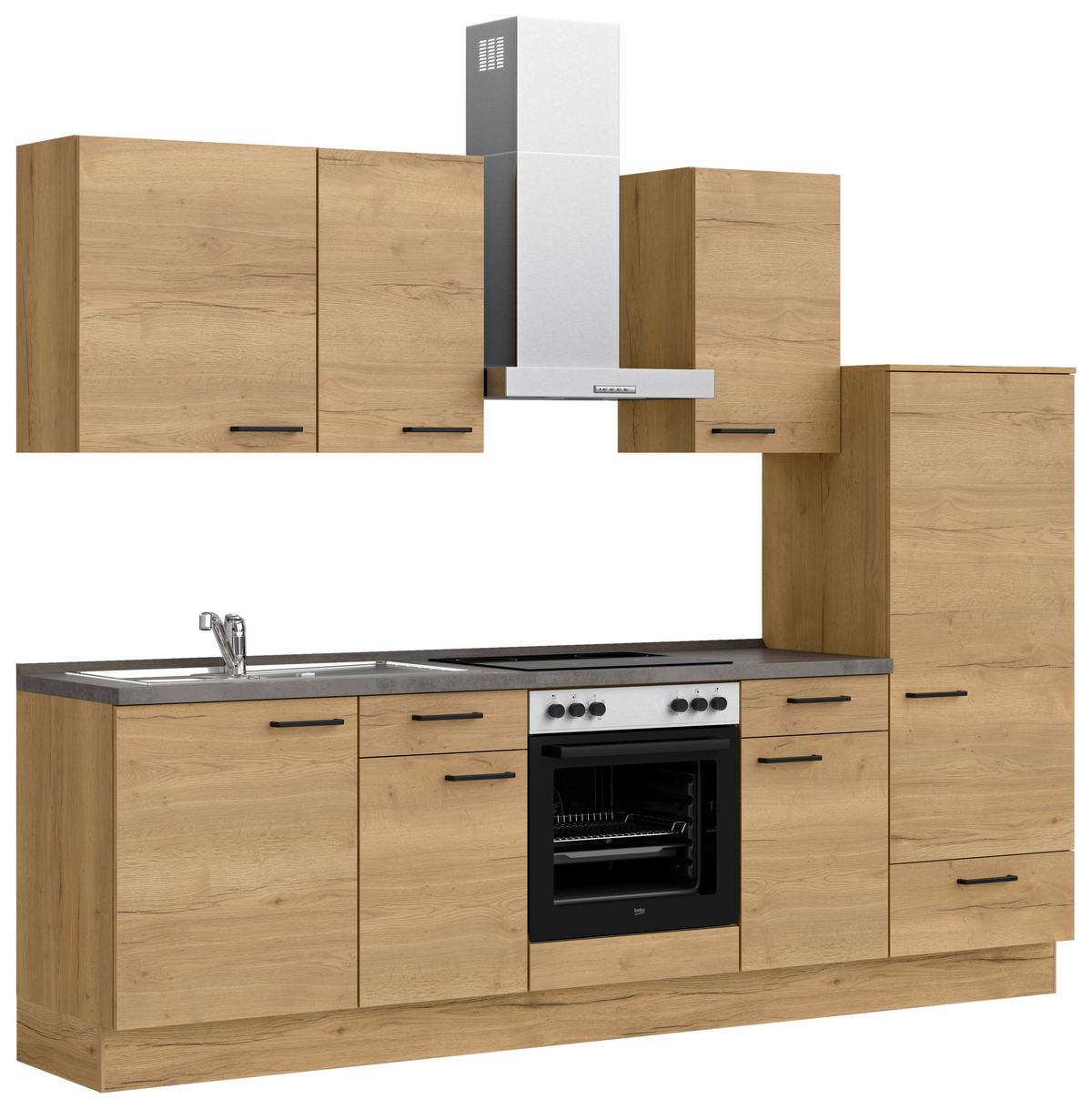 Küchenblock Structura Low m. Geräten Eiche - Schieferfarben/Eichefarben, MODERN, Holzwerkstoff/Metall (270cm) - Nobilia