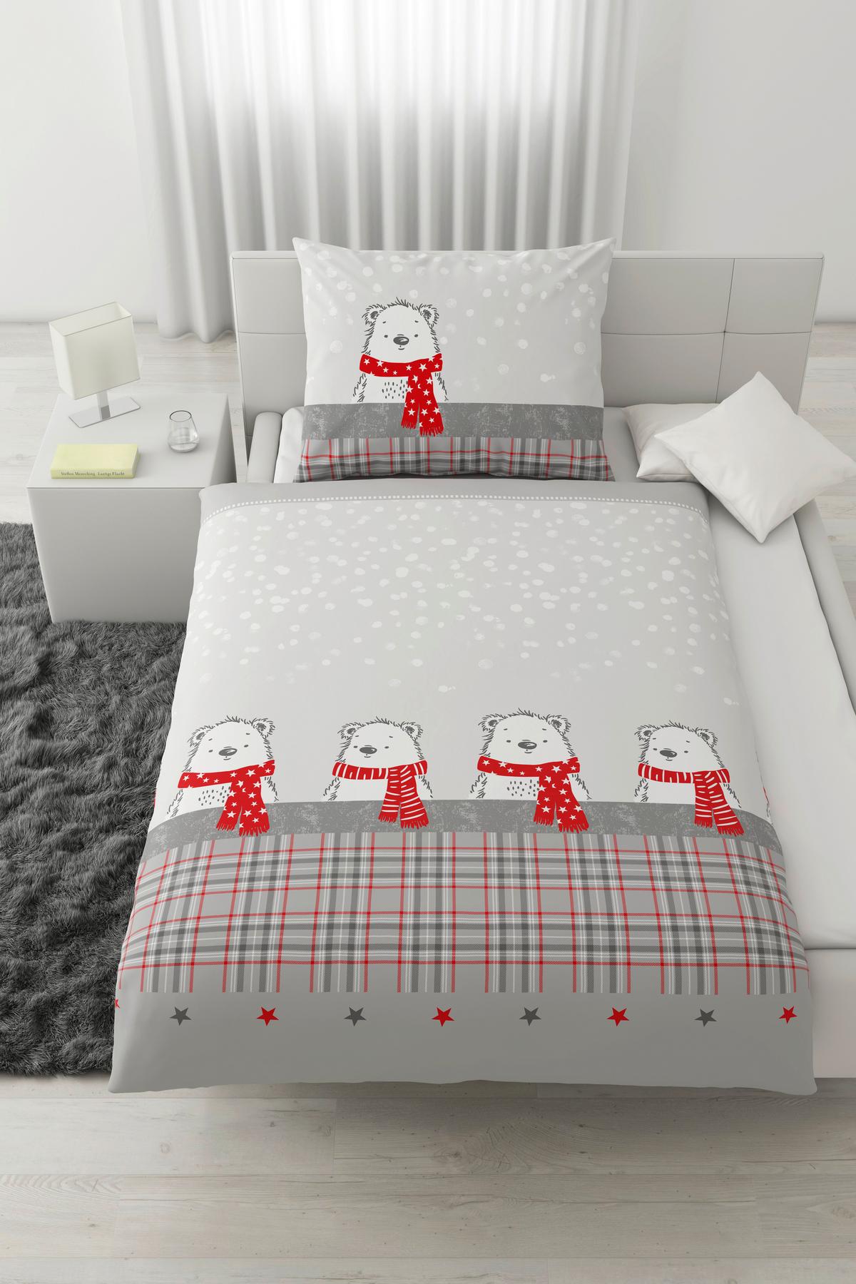 Bettwäscheset Beri Rot/Grau ca. 160x210cm - Rot/Grau, Textil (160/210cm) - Modern Living