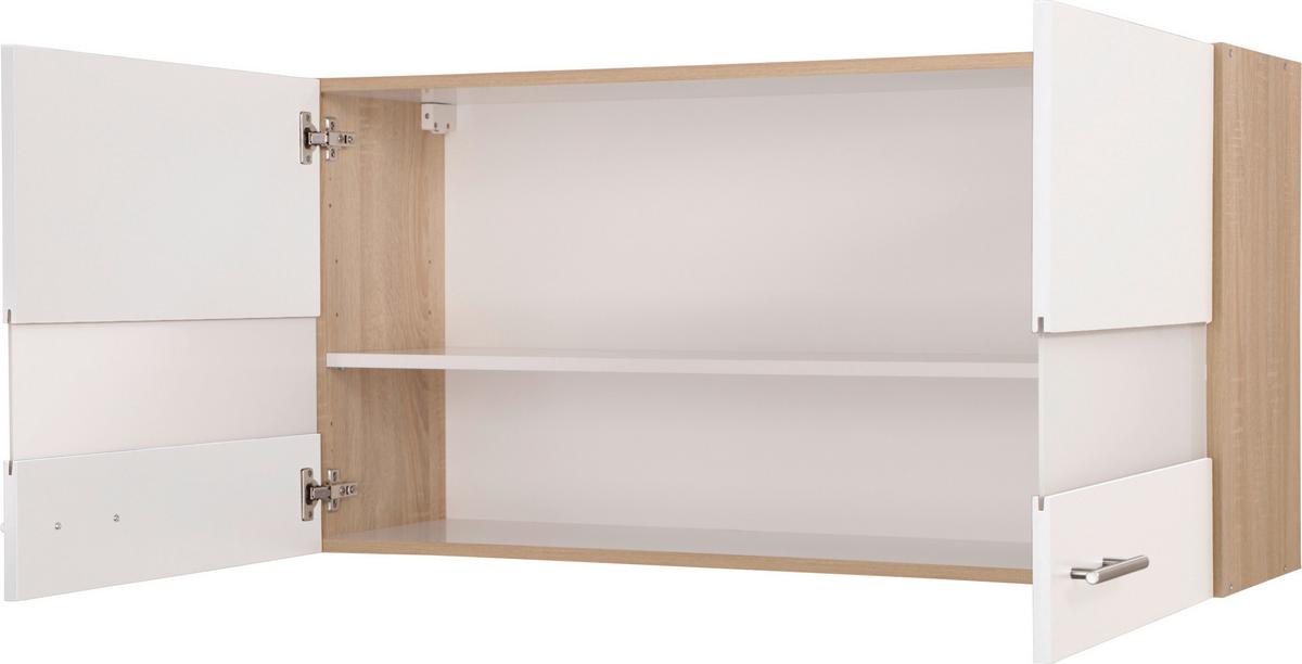 Kuhinjska Zgornja Omarica Merle, Barva Hrasta, Bela - srebrne barve/barve hrasta, Basics, kovina/steklo (110/56,1/34,6cm) - Respekta