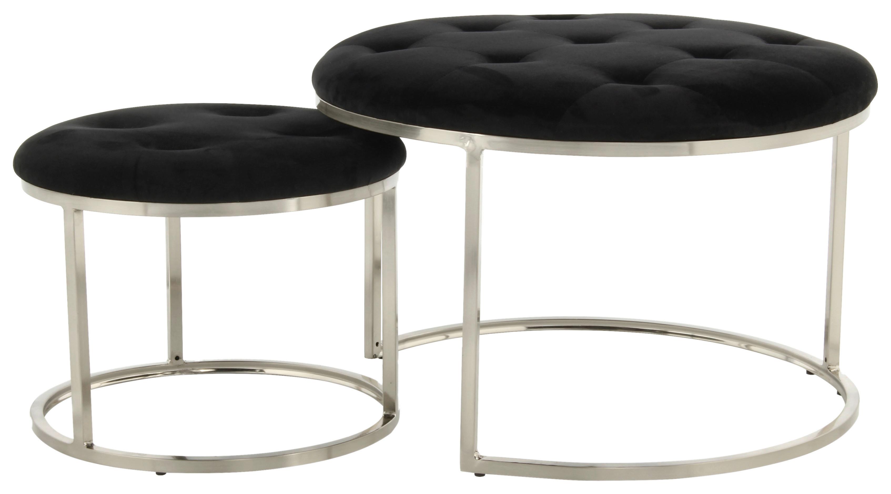 HOCKERSET MYLA 100 - Silberfarben/Schwarz, Design, Textil/Metall (40/60/32/41/40/60cm) - Kayoom