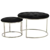 HOCKERSET MYLA 100 - Silberfarben/Schwarz, Design, Textil/Metall (40/60/32/41/40/60cm) - Kayoom