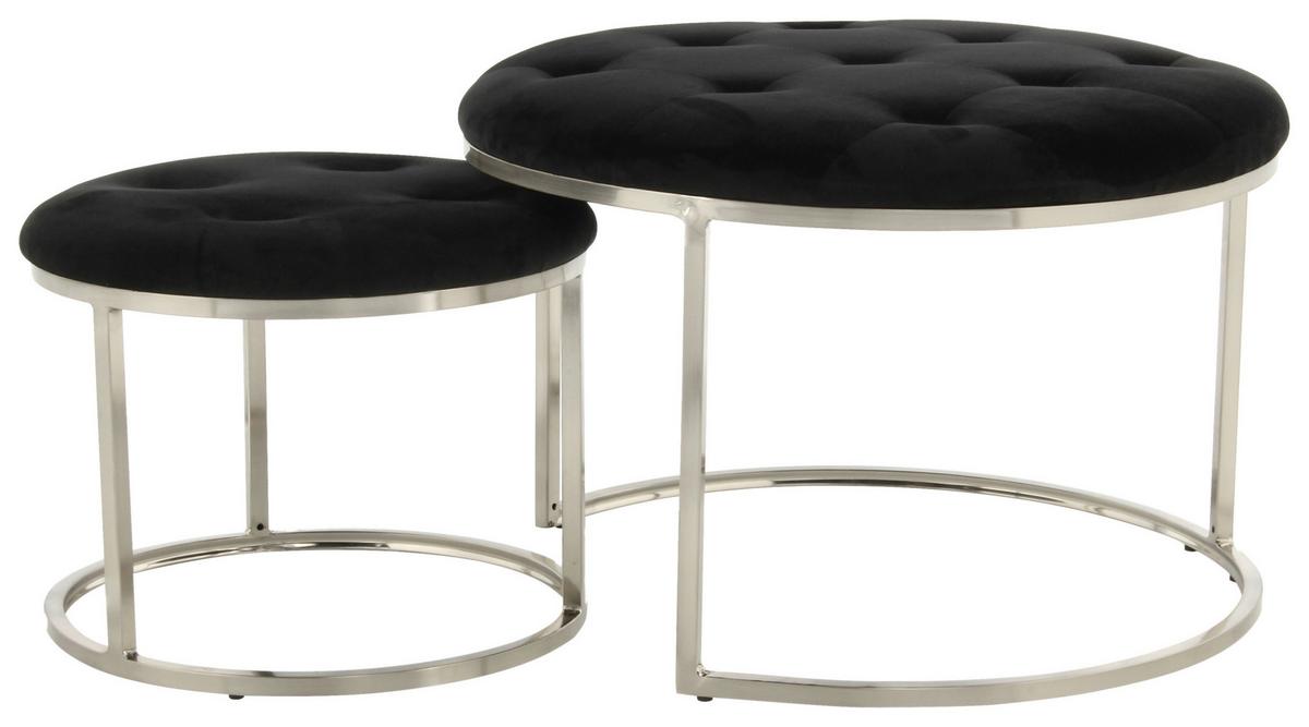 HOCKERSET MYLA 100 - Silberfarben/Schwarz, Design, Textil/Metall (40/60/32/41/40/60cm) - Kayoom