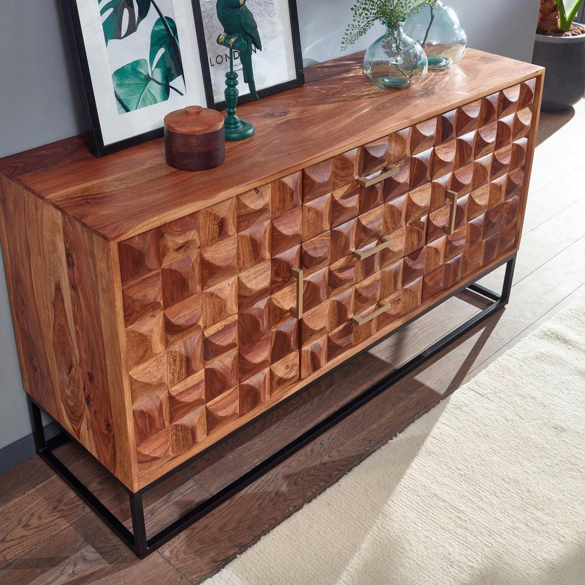 Komoda Wohnling, Pravi Les - zlate barve/črna, Design, kovina/les (145/81/45cm) - MID.YOU