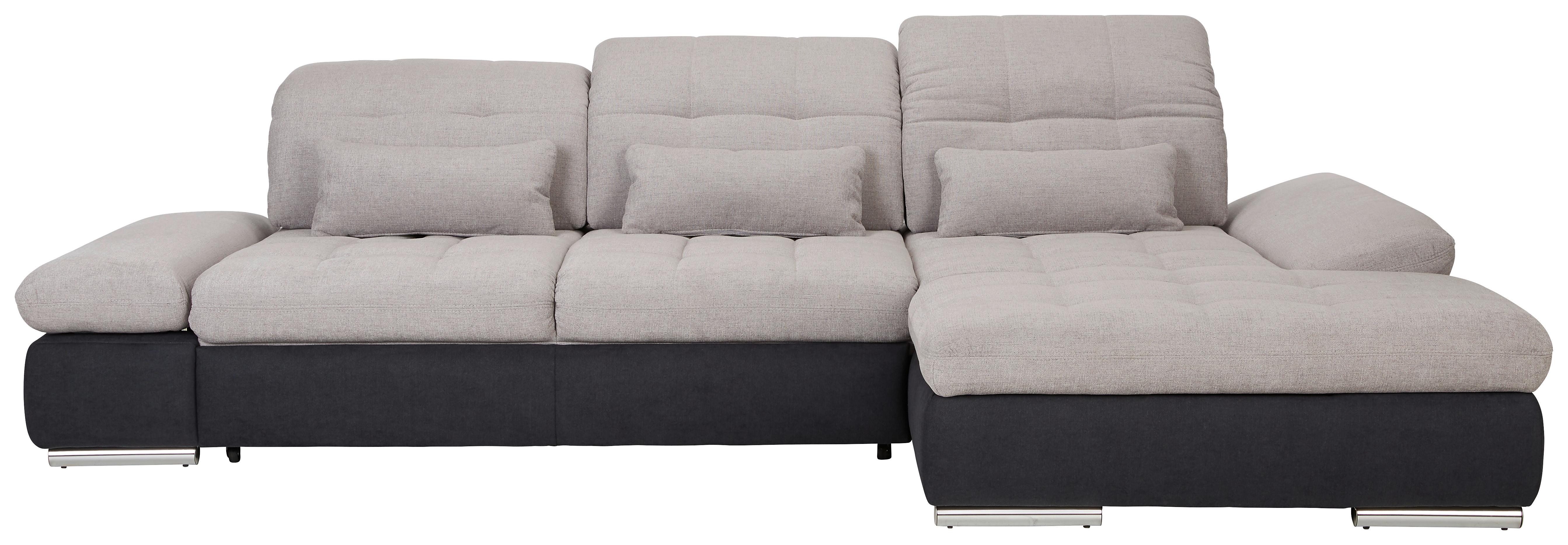 Ecksofa in Grau mit Bettfunktion - Chromfarben/Dunkelgrau, Modern, Metall (305/187cm) - Premium Living