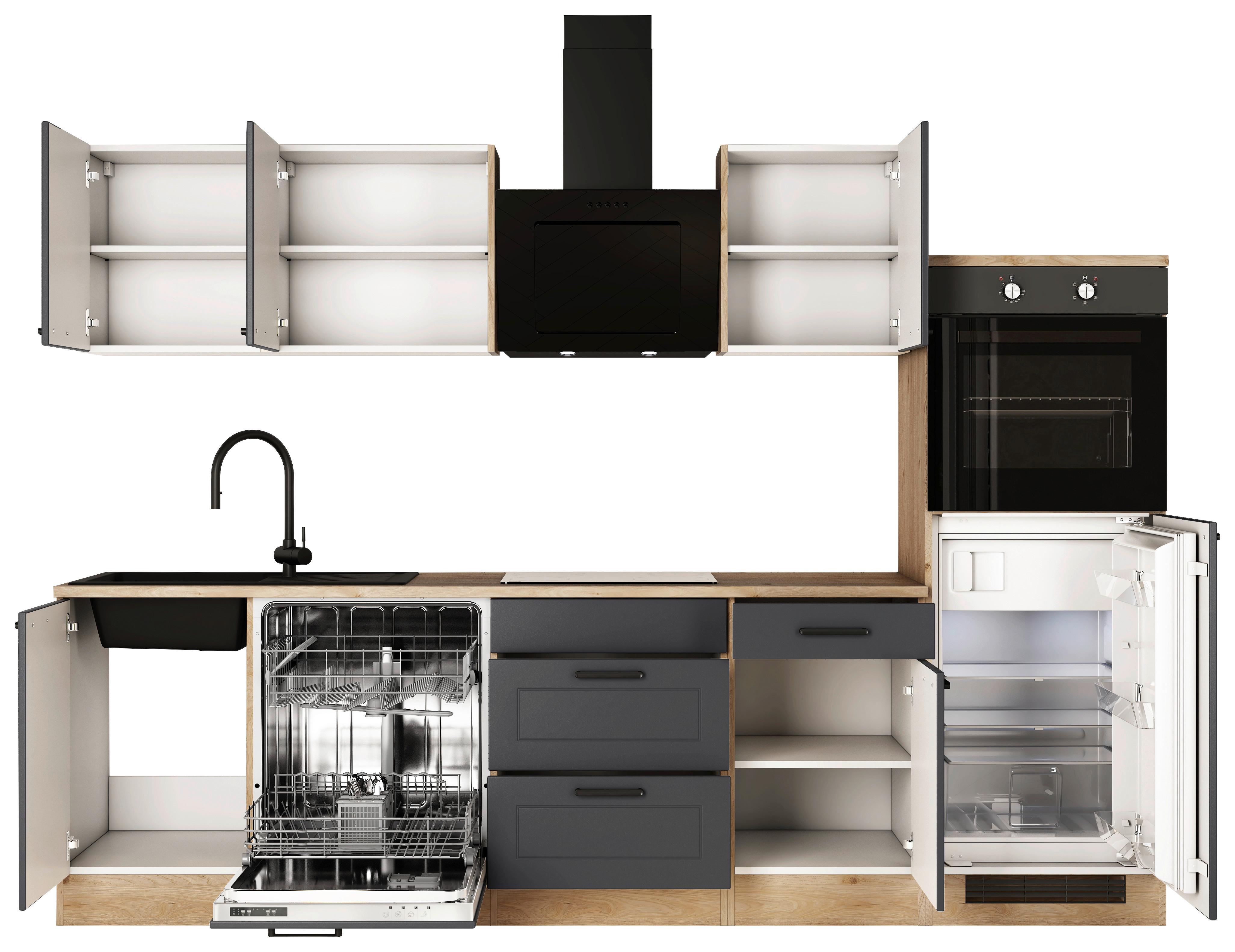 Kuhinjski Blok Z Aparati Romeo, Antracit, Barva Hrasta - črna/barve hrasta, Basics, kovina/leseni material (280cm) - FlexWell