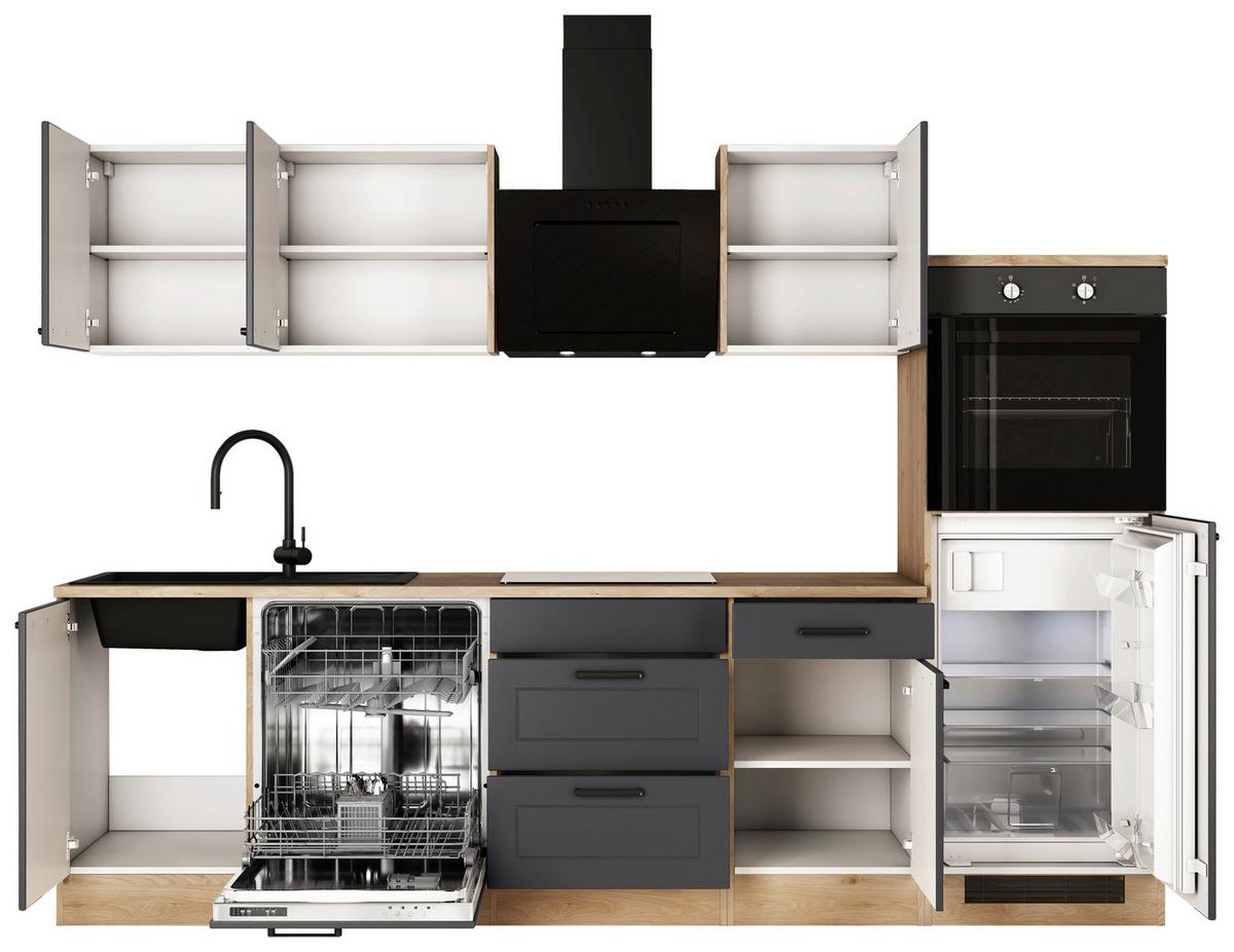 Kuhinjski Blok Z Aparati Romeo, Antracit, Barva Hrasta - črna/barve hrasta, Basics, kovina/leseni material (280cm) - FlexWell