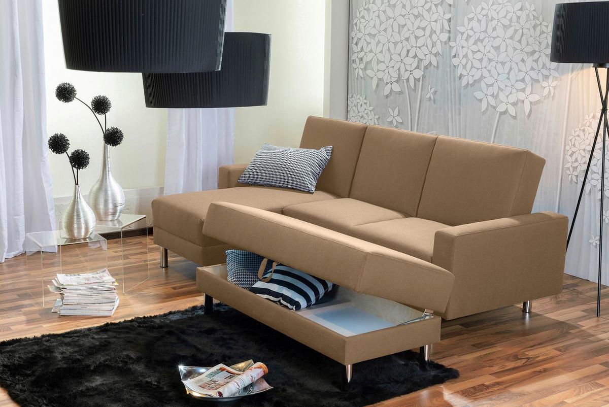 ECKSCHLAFSOFA JUST FASHION - Sandfarben/Chromfarben, KONVENTIONELL, Textil/Metall (152/230cm) - Max Winzer
