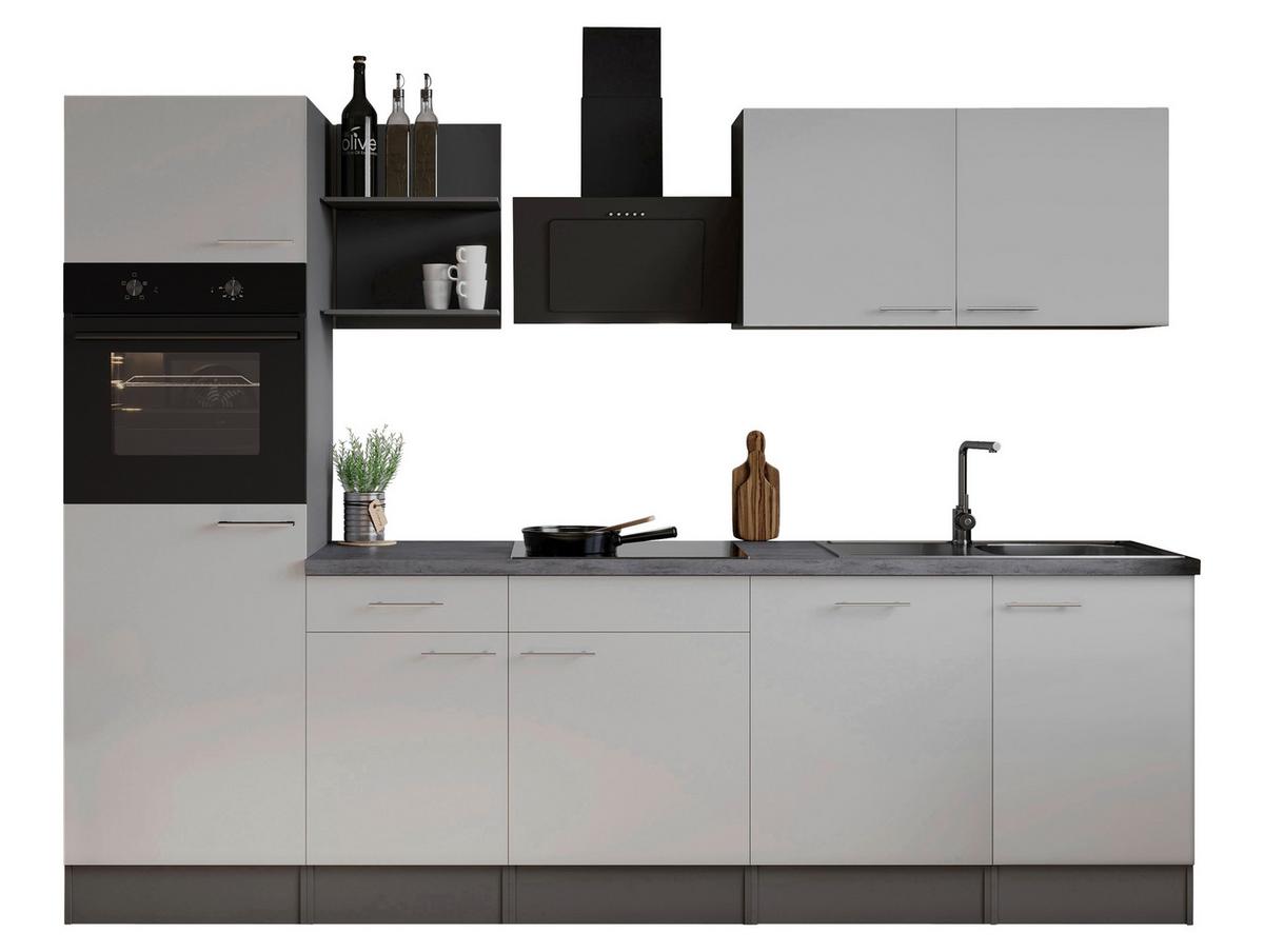 Küchenblock Oliver m. Geräten Weiß - Weiß/Grau, Trend, Holzwerkstoff/Metall (280cm) - Respekta