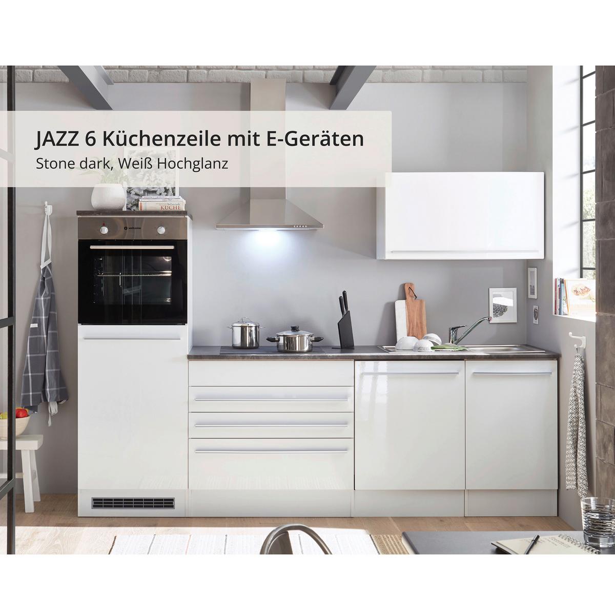Küchenblock Jazz mit Geräten ca. 260 cm Weiß - Anthrazit/Silberfarben, LIFESTYLE, Holzwerkstoff/Kunststoff (260cm) - P & B