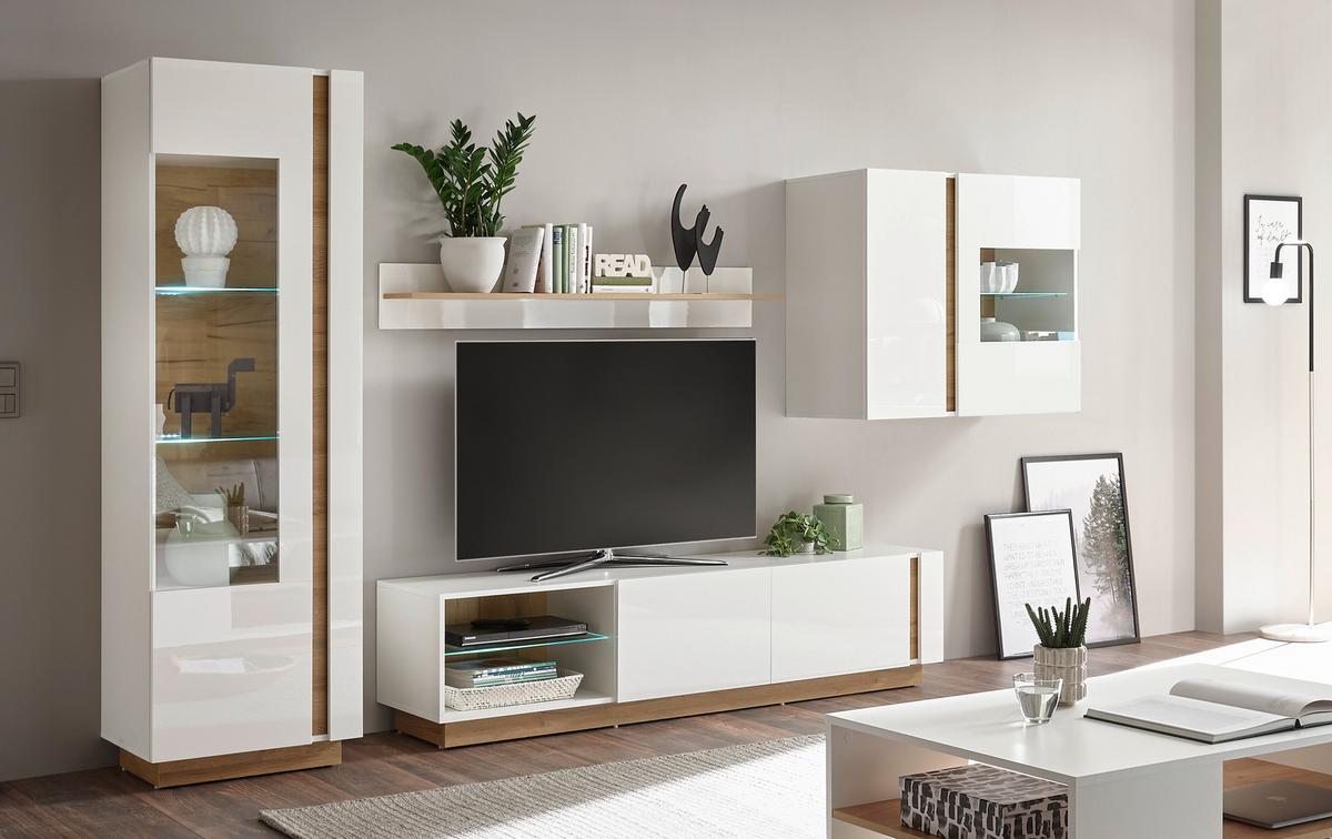 Wohnwand Clair Weiß/Eichefarben - Eichefarben/Weiß, Design, Glas/Holzwerkstoff (315/194/40cm) - MID.YOU