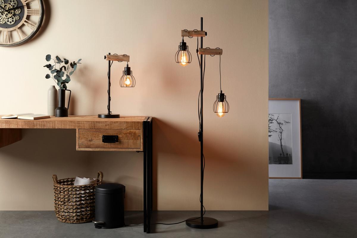 Tischleuchte AALIYAH - Schwarz/Naturfarben, Romantik / Landhaus, Holz/Kunststoff (16/48cm) - Modern Living