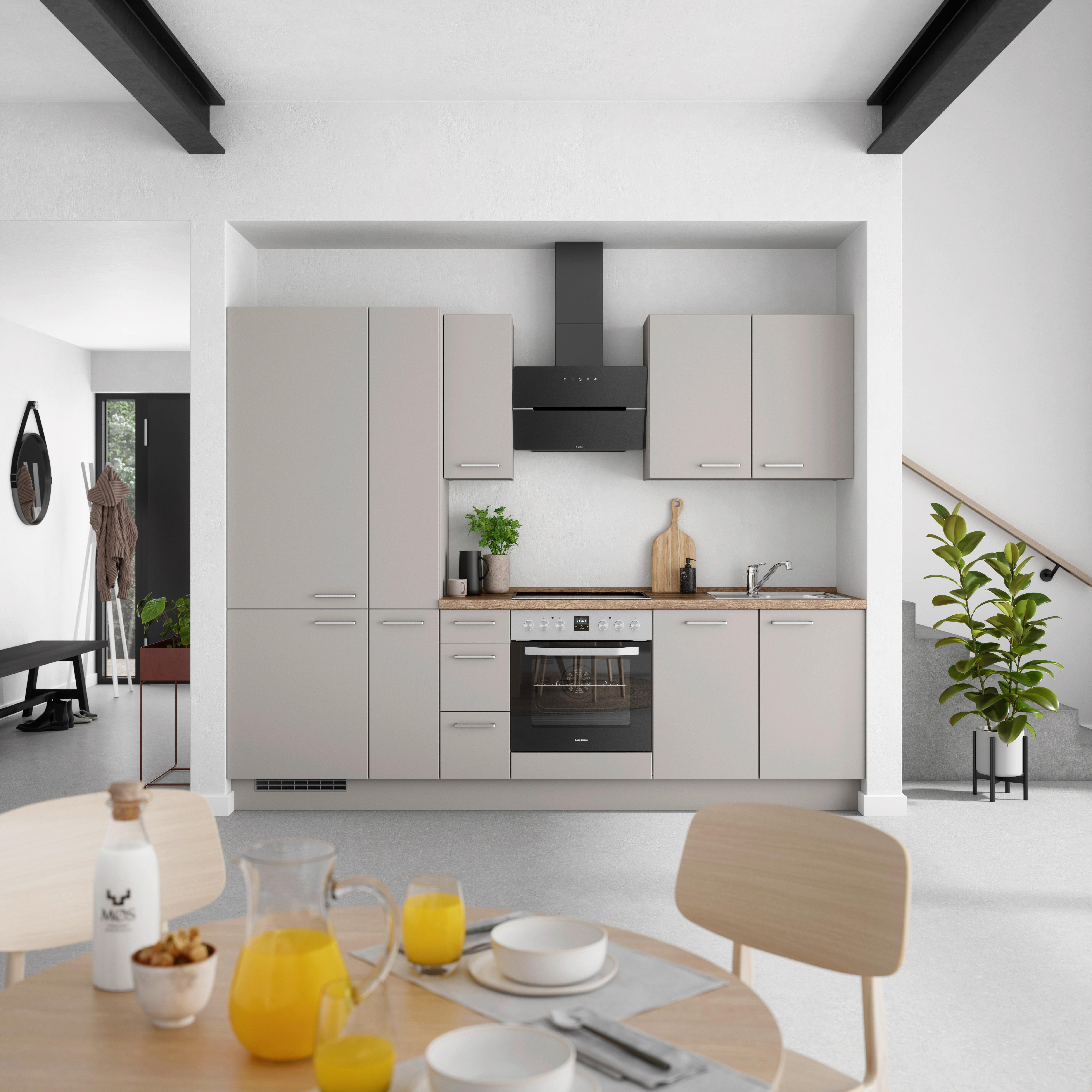 Küchenblock Touch High m. Geräten Grau - Eiche dunkel/Edelstahlfarben, MODERN, Holzwerkstoff/Metall (270cm) - Nobilia