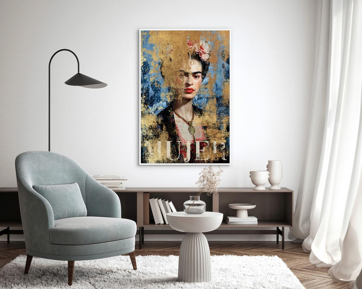 Keilrahmenbild Denise Small Blau/Goldfarben - Blau/Goldfarben, MODERN, Holzwerkstoff/Kunststoff (60/90cm) - Premium Living