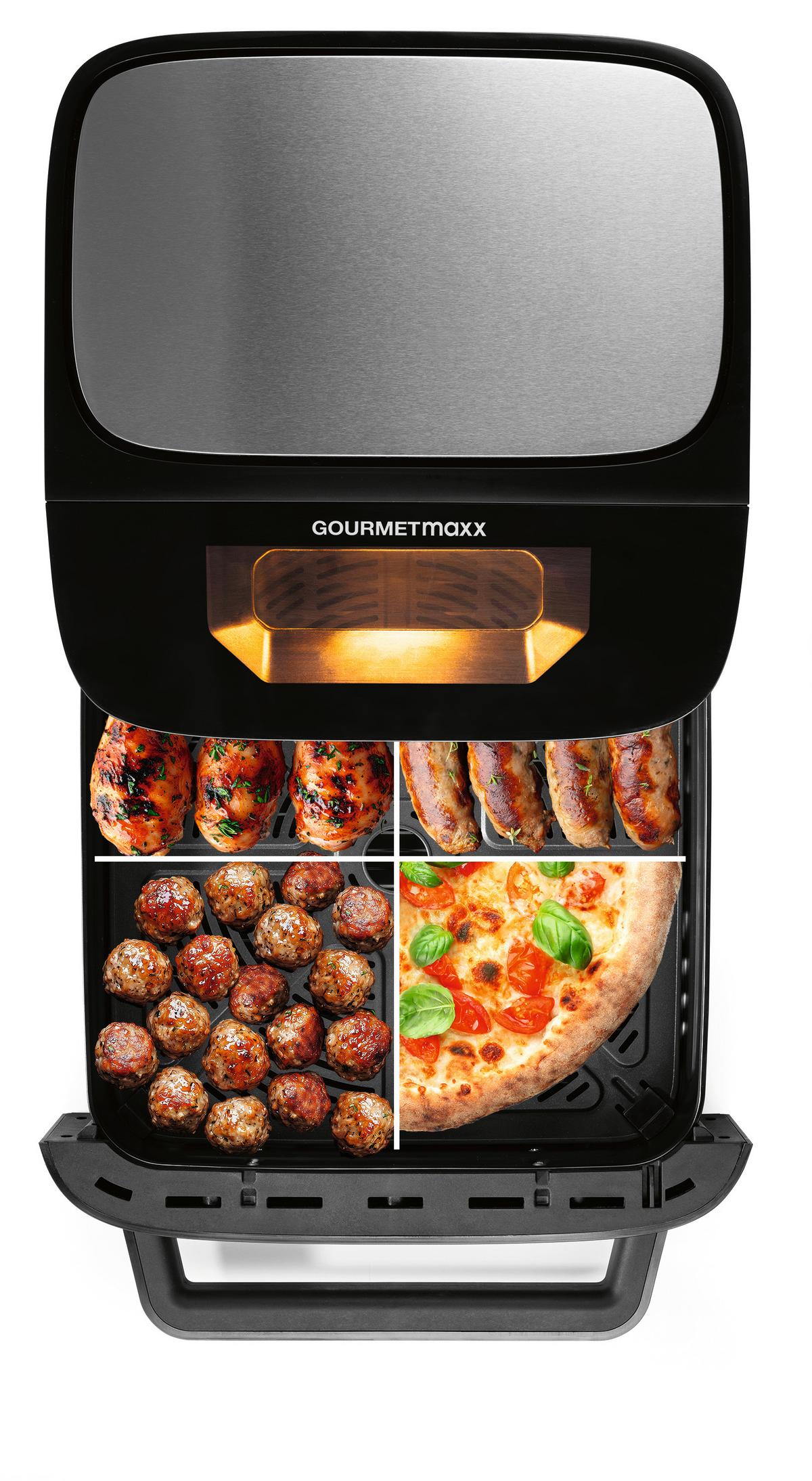 FRYTKOWNICA BEZTŁUSZCZOWA 16428 - kolor srebrny/czarny, Basics, tworzywo sztuczne/metal (32,5/41/24cm) - GOURMETMAXX