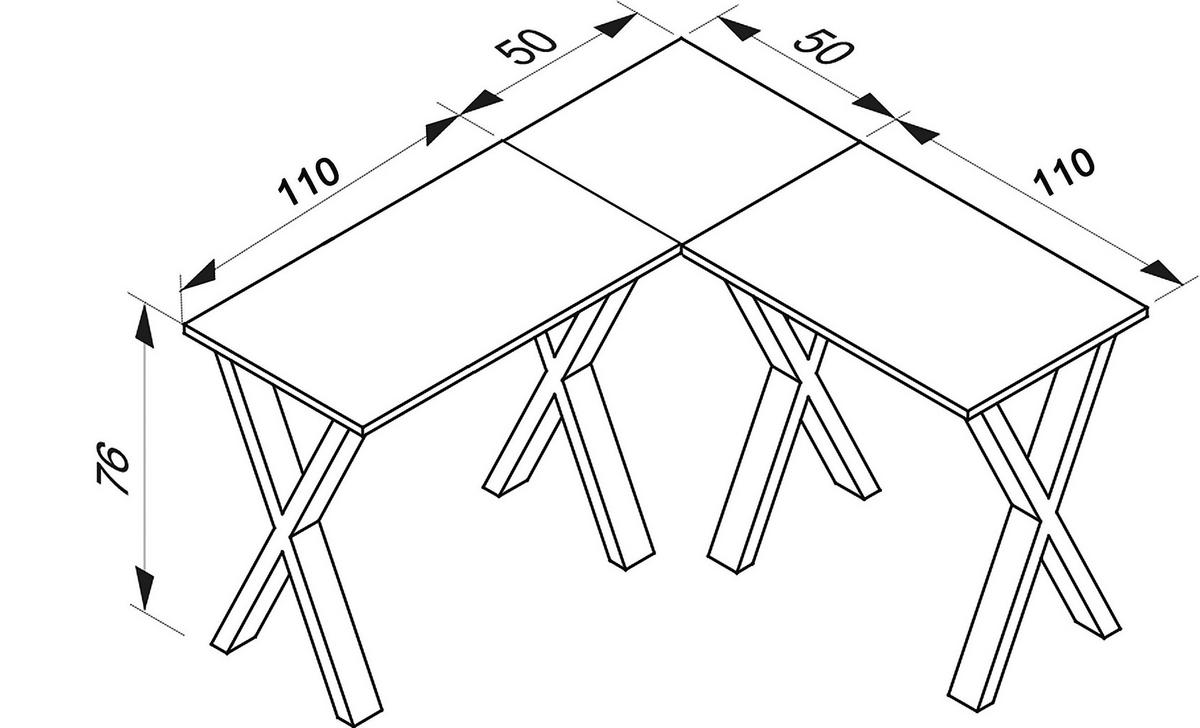 Kotna Pisalna Miza Lona, Hrast, 160x160cm - črna/hrast sonoma, Moderno, kovina/leseni material (160/160/76cm) - MID.YOU
