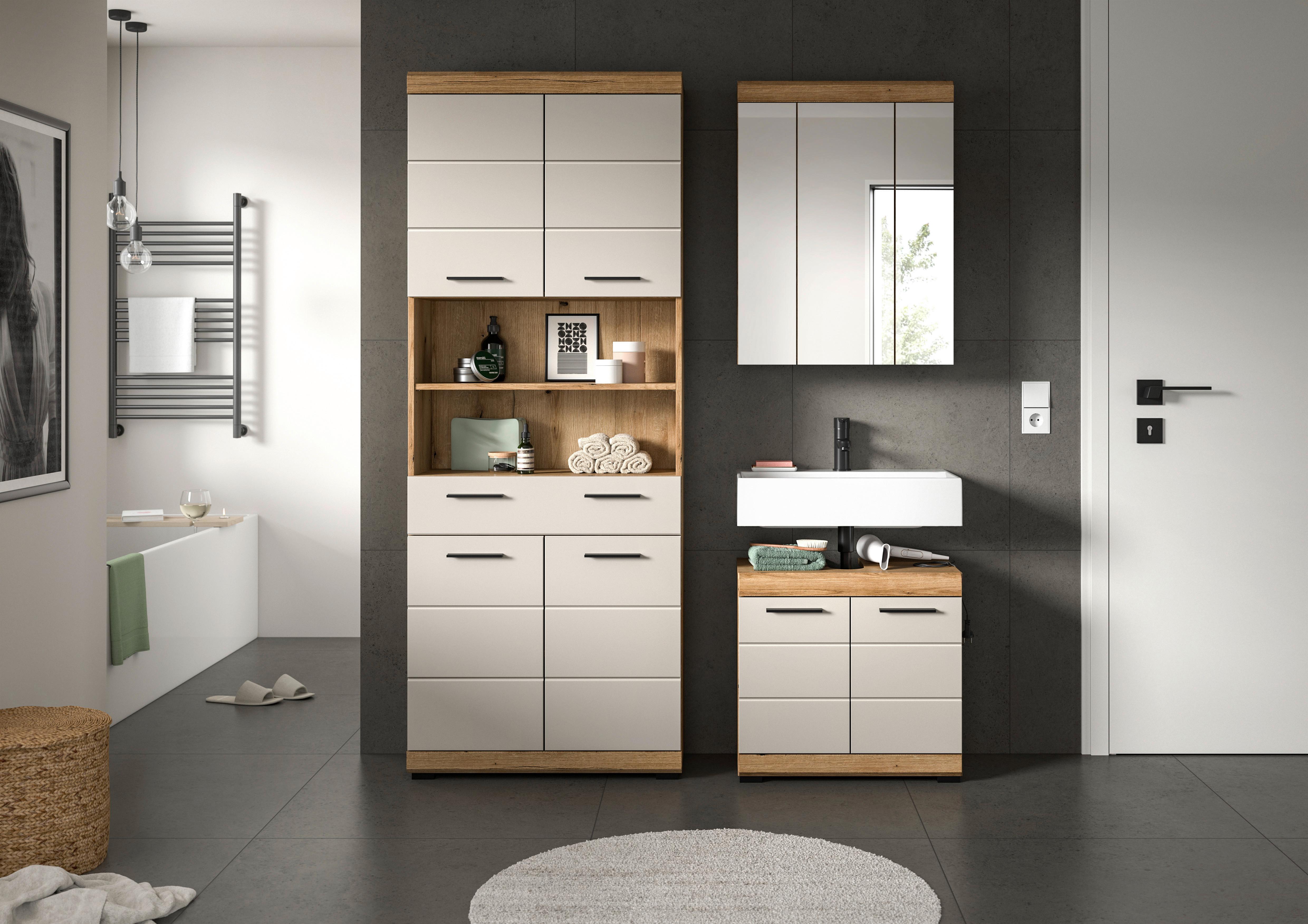 Badezimmer Scout 3-tlg. ca. 134 cm Kaschmir - Kaschmir/Schwarz, MODERN, Glas/Holzwerkstoff (134cm) - MID.YOU