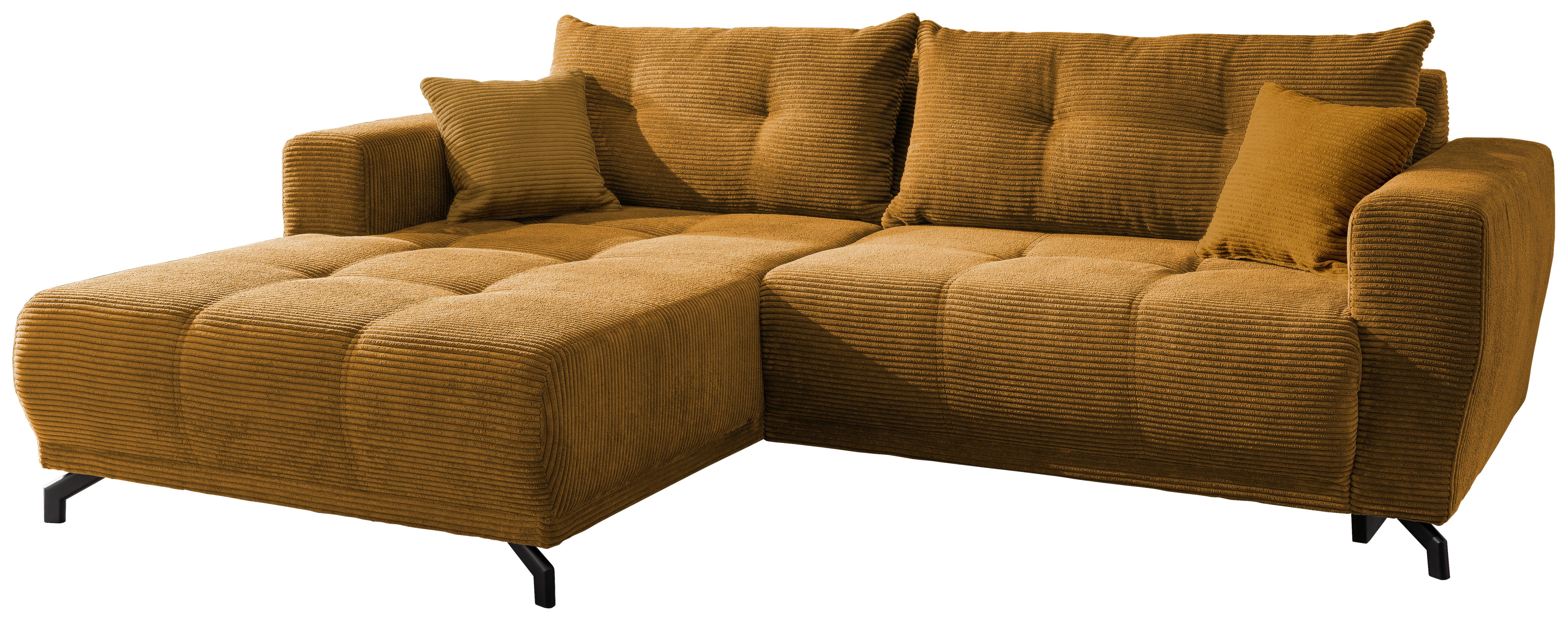 Wohnlandschaft Restato Goldfarben Cord - Goldfarben/Schwarz, MODERN, Holz/Textil (177/246cm) - MID.YOU