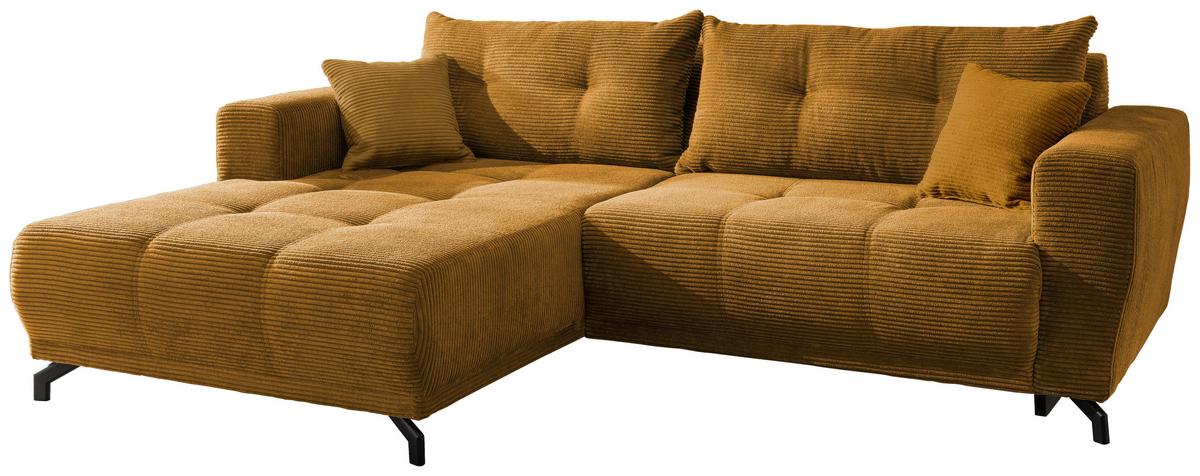 Wohnlandschaft Restato Goldfarben Cord - Goldfarben/Schwarz, MODERN, Holz/Textil (177/246cm) - MID.YOU