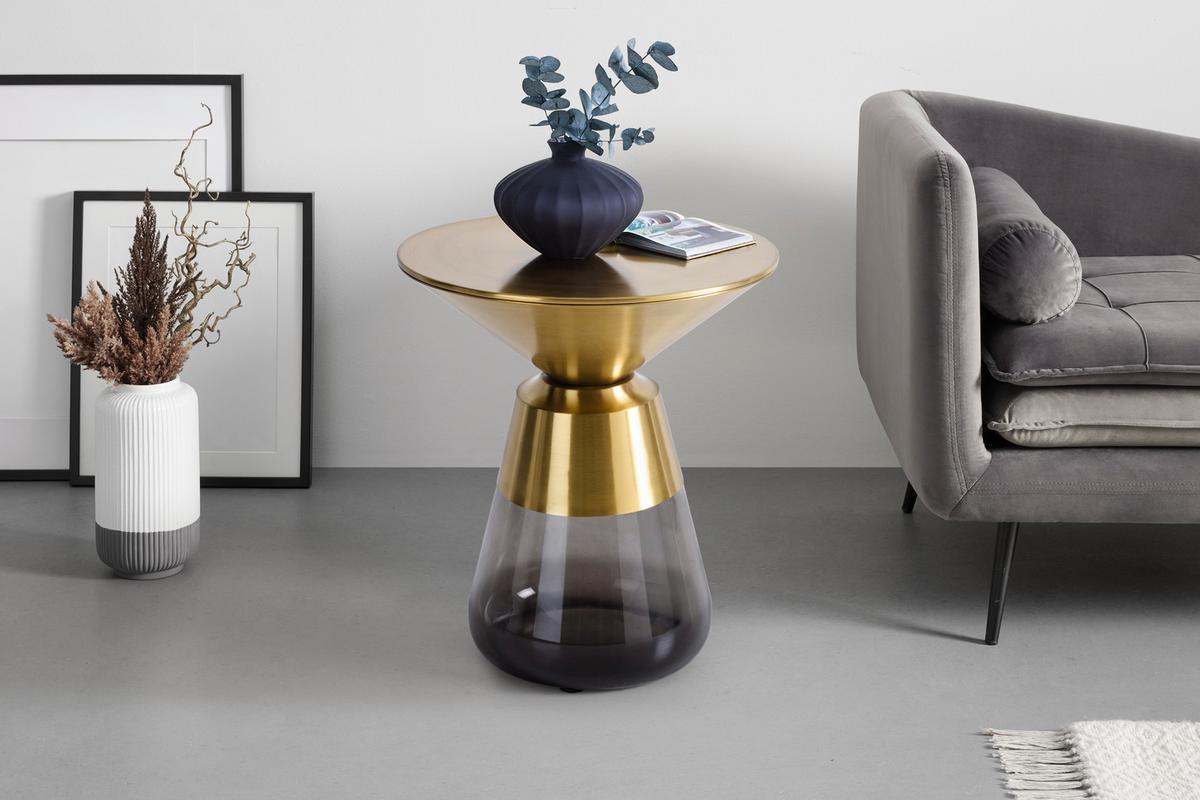 Kisasztal Baily - aranyszínű/szürke, Romantik / Landhaus, üveg/fém (48/54,5cm) - Premium Living