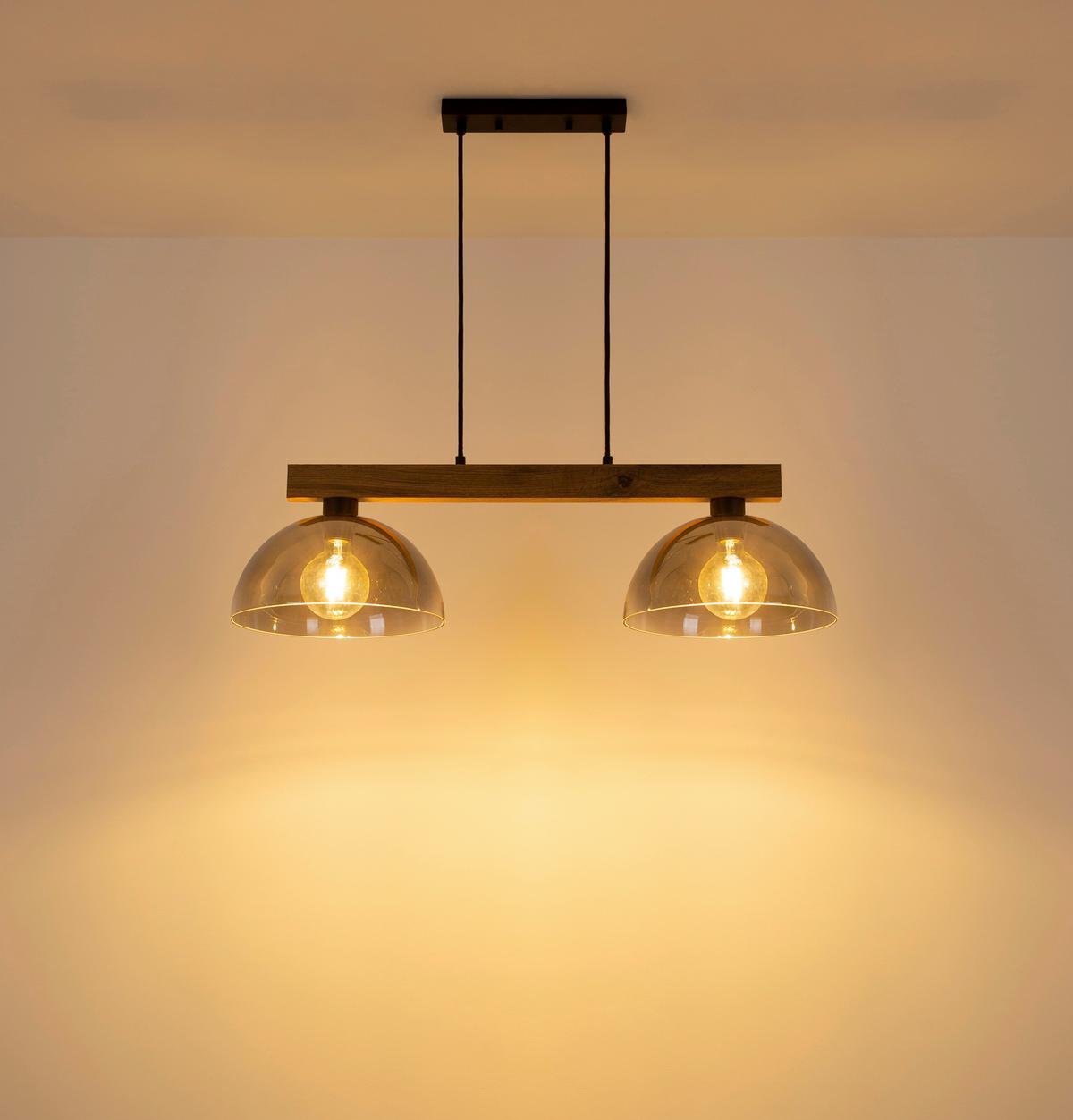 Hängeleuchte 30660246 Romy - Klar/Dunkelbraun, Design, Glas/Holz (85/30/120cm) - Globo
